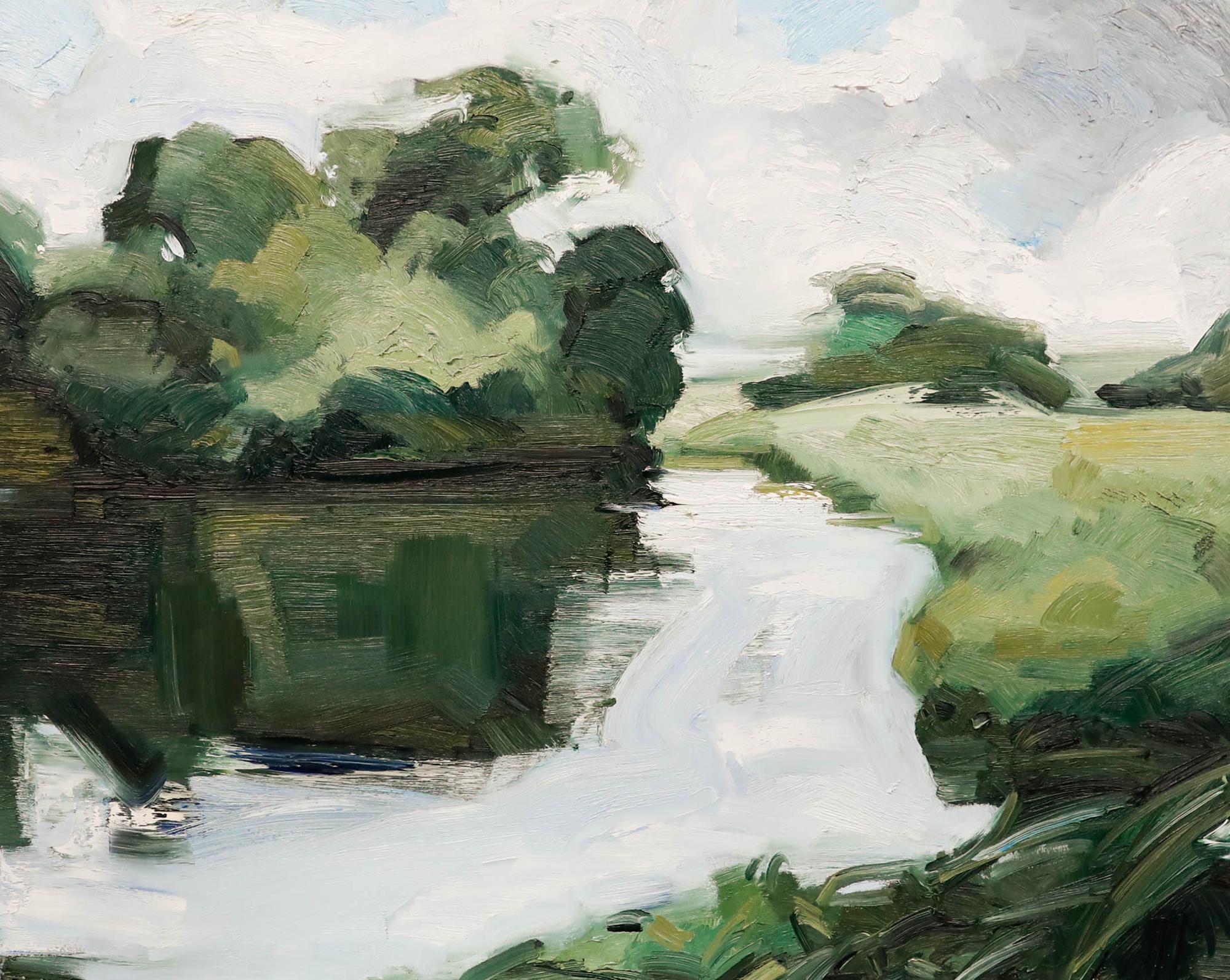 Nick Todhunter - Zeitgenössisches Öl, Flussufer im Sommer – Painting von Unknown