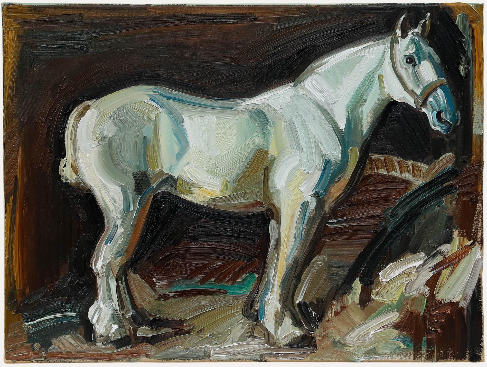 Nick Todhunter - Zeitgenössisches Öl, Silberwind im Stall