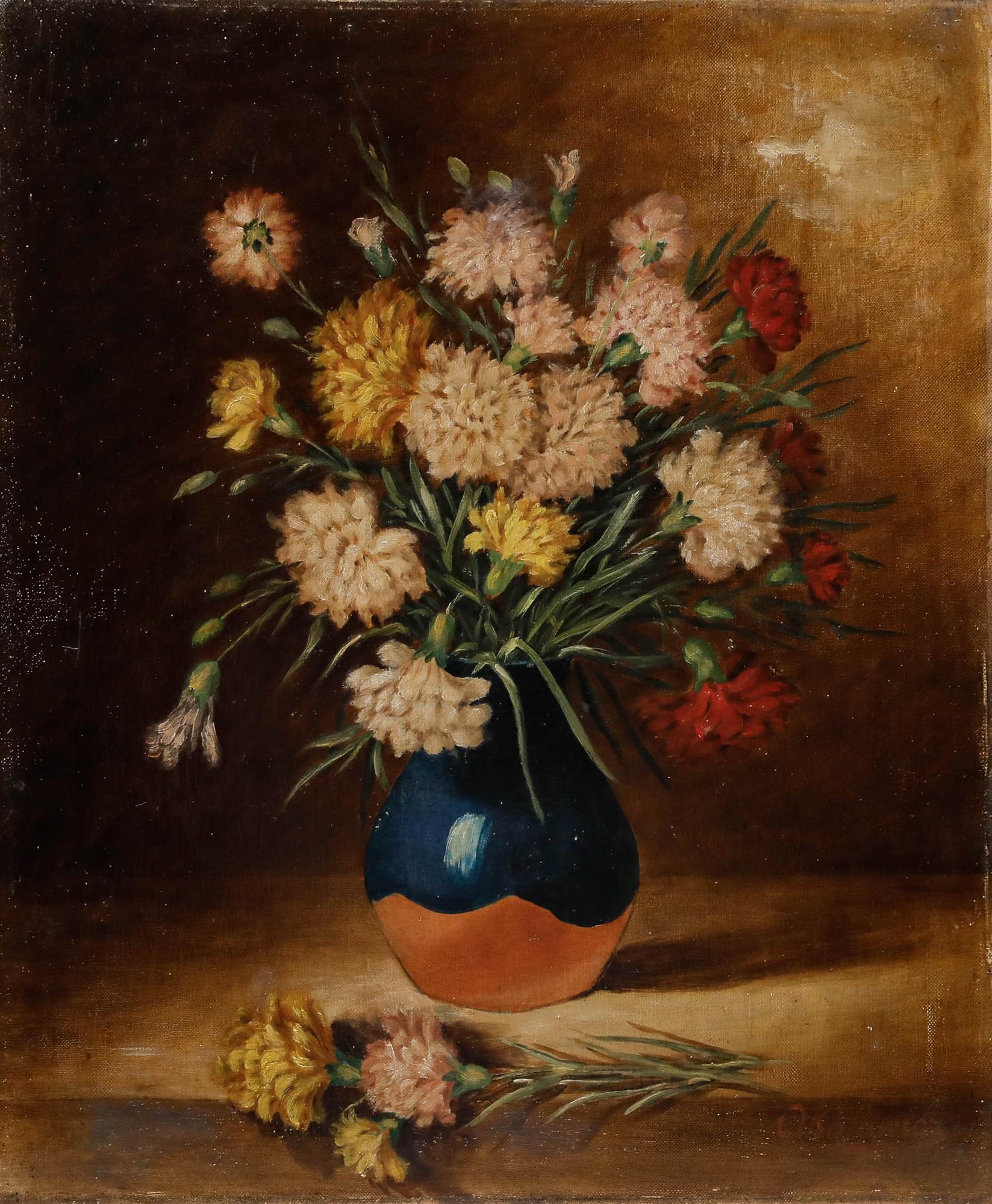 Nicolaï A. Okolowicz (fl.1867-1928) - Russisches Öl, Chrysanthemenstrauß – Painting von Unknown