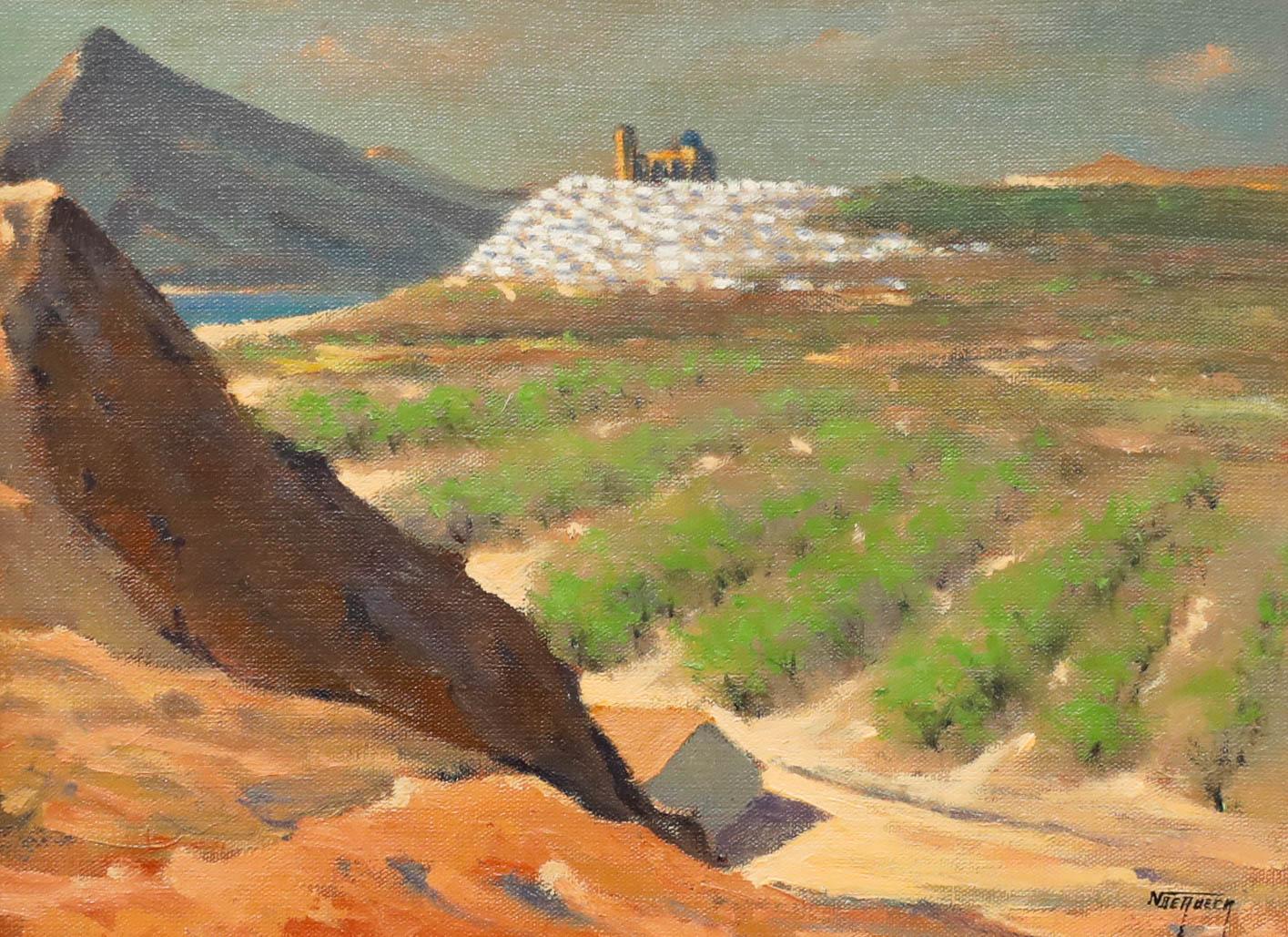 Nicolas De Roeck- Gerahmtes Ölgemälde, Le Village sur son Eperon, Altea, Mitte des 20. Jahrhunderts – Painting von Unknown