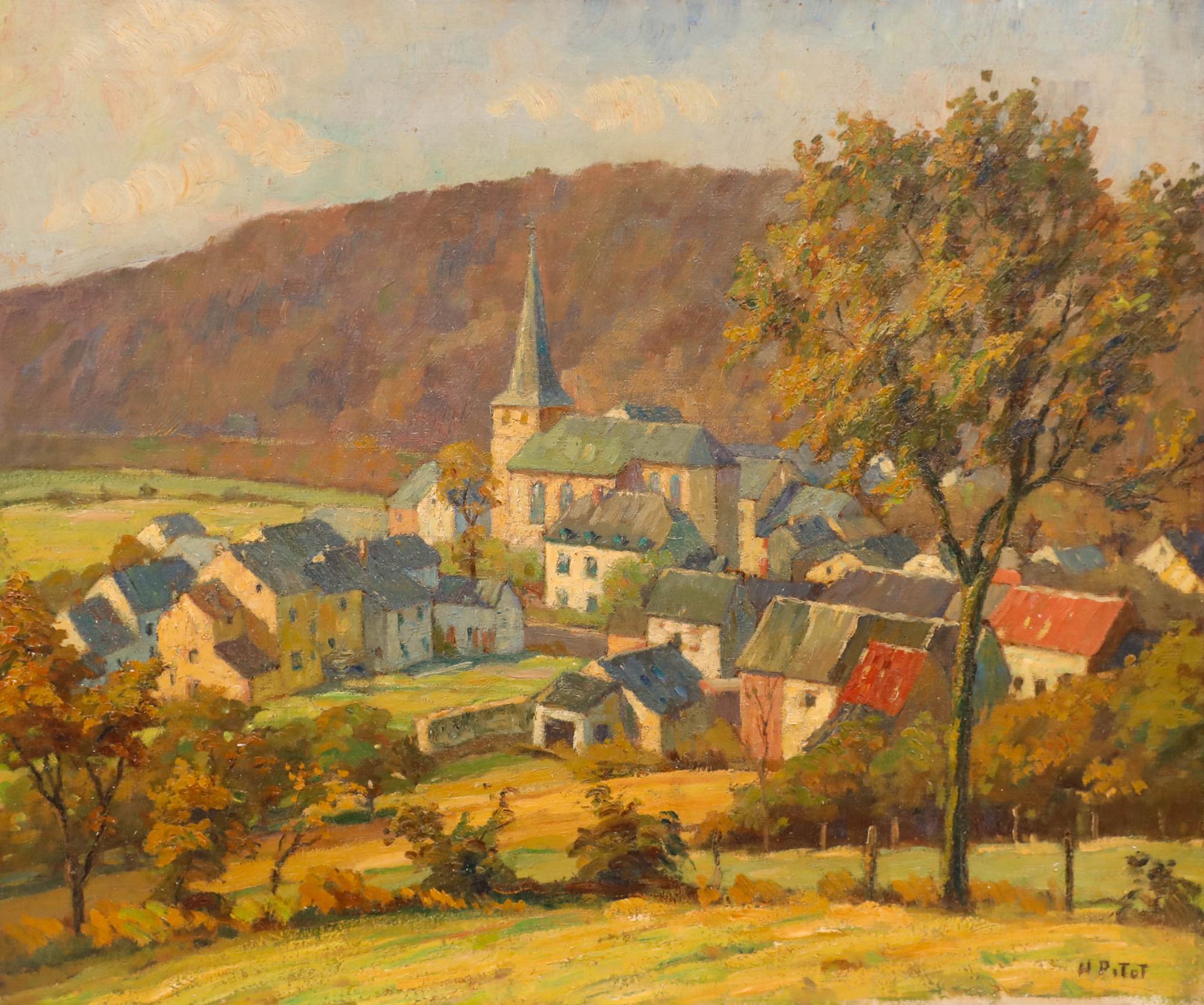 Nicolas Pitot (1890-1970) – Ölgemälde, Eine Ansicht des Dorfes, Mitte des 20. Jahrhunderts – Painting von Unknown