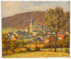 Nicolas Pitot (1890-1970) – Ölgemälde, Eine Ansicht des Dorfes, Mitte des 20. Jahrhunderts