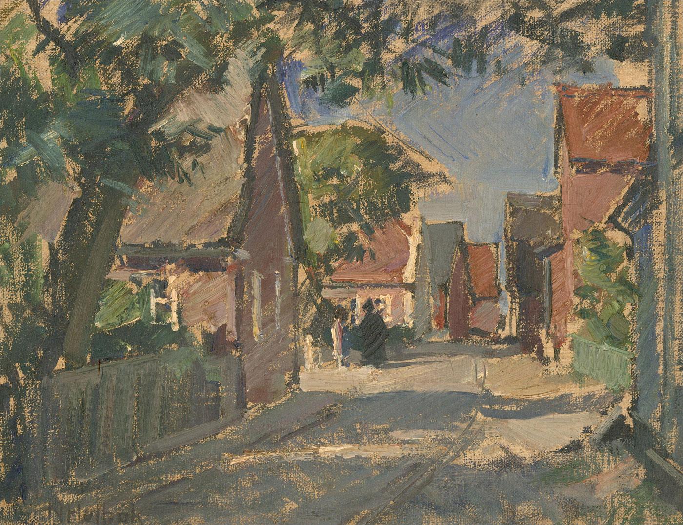 Unknown Landscape Painting - Niels Holbak (1884-1954) - Impressionist Early 20th Century Oil, Street Scene