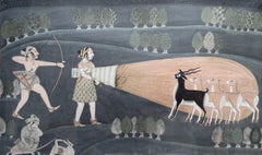 Antique Night Antelope Hunting, Indian Miniature