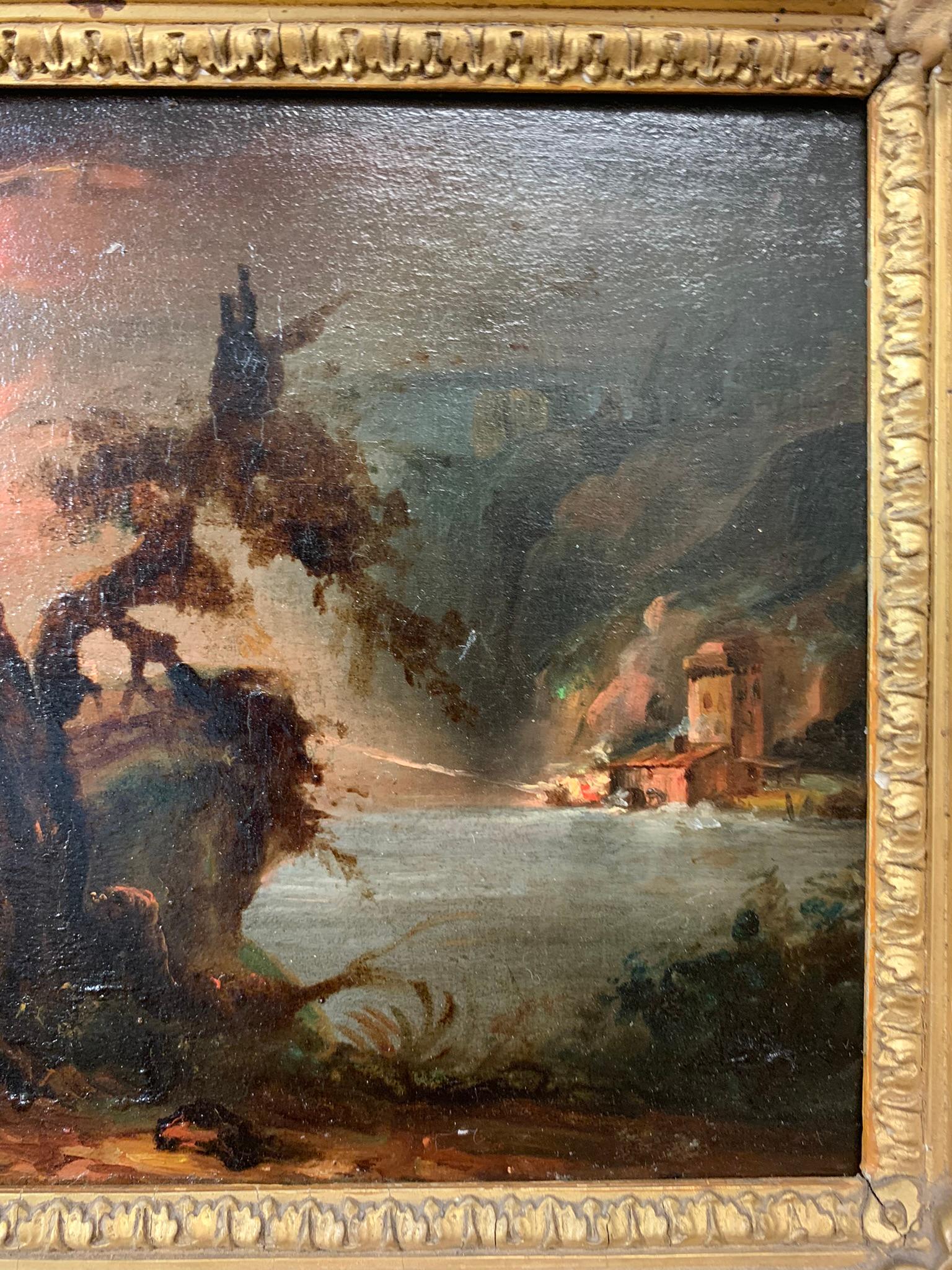 Small painting with the night scene, and a fire caused by lightning. a broken tree is represented in the foreground.
The whole creates a dramatic effect and speaks of the unpredictability of nature.
Created during the romanticism era, in the first