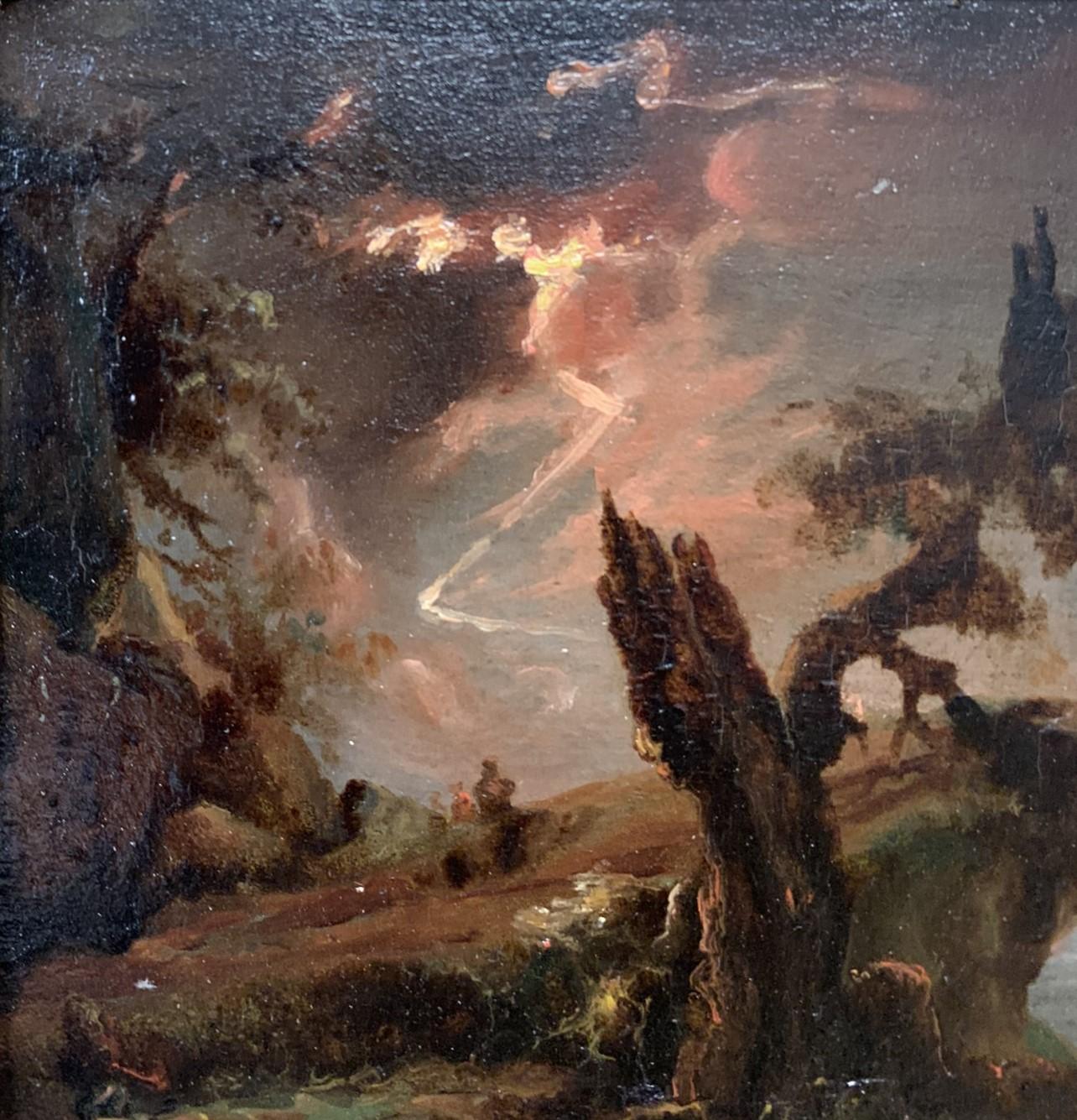 Night Landscape With Fire, Lightning And Storm. 1st Half Of XIX Century. 2