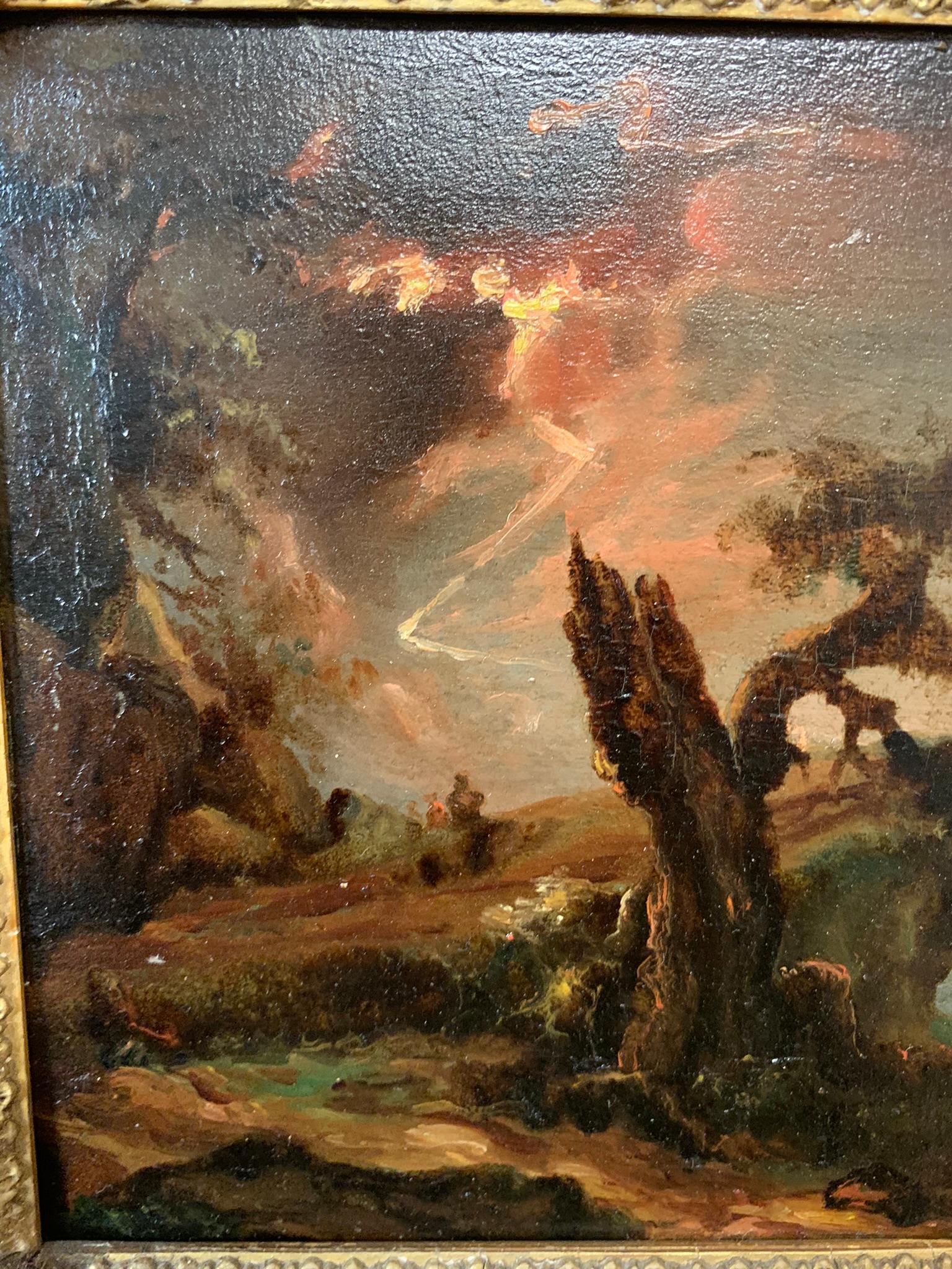 Night Landscape With Fire, Lightning And Storm. 1st Half Of XIX Century. 3