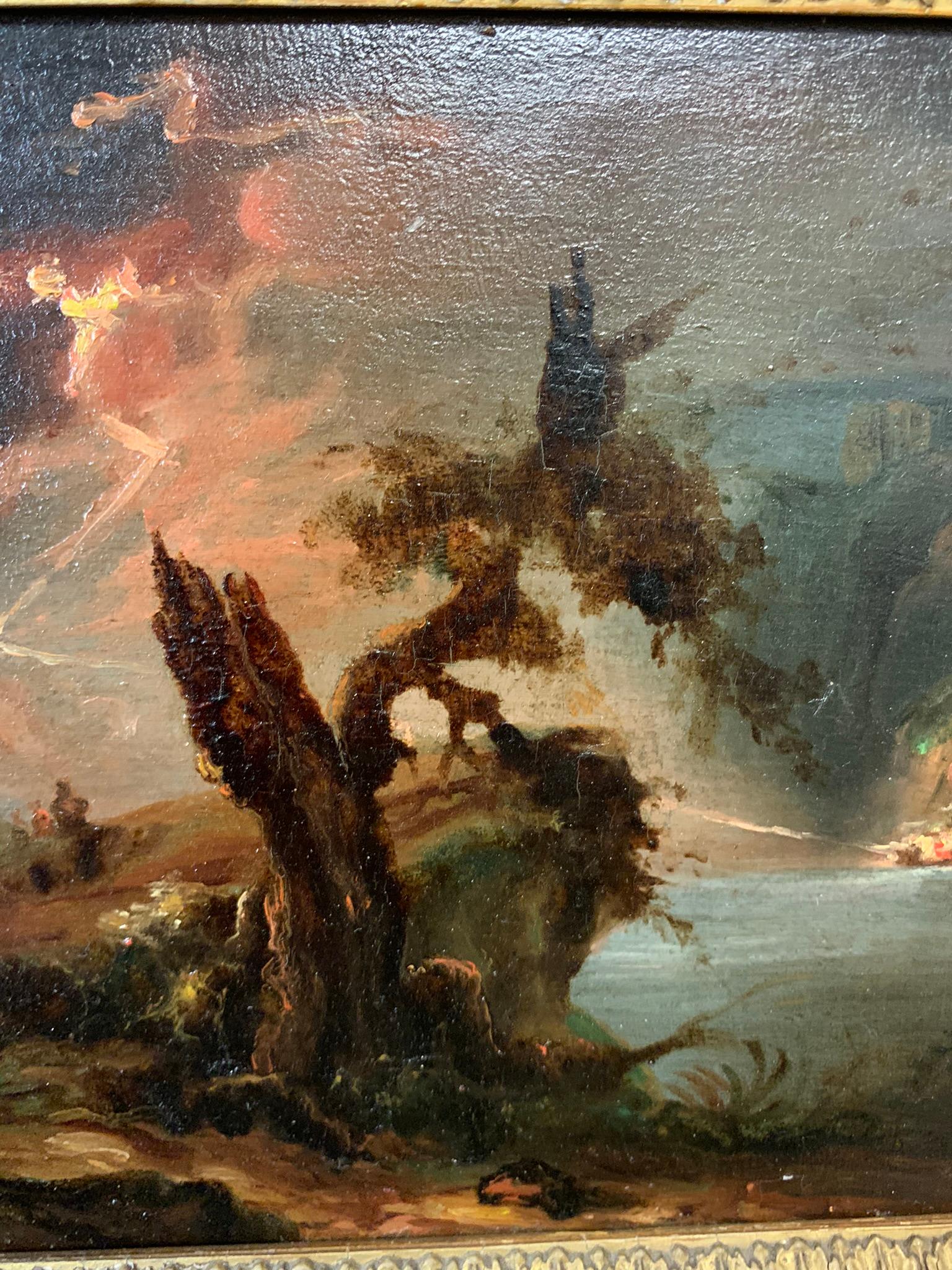 Night Landscape With Fire, Lightning And Storm. 1st Half Of XIX Century. 4