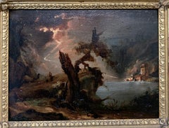 Night Landscape With Fire, Lightning And Storm. 1st Half Of XIX Century.