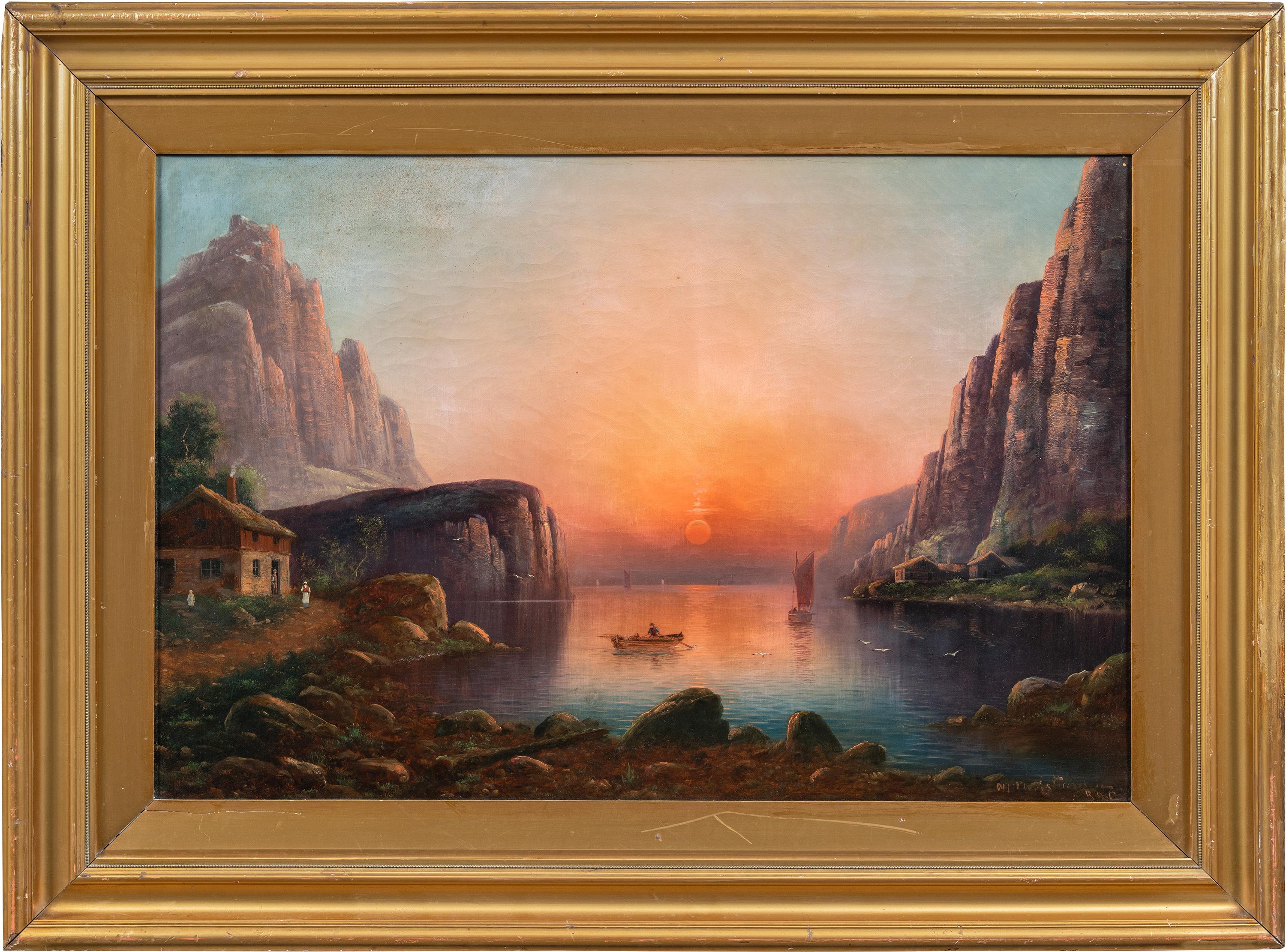 Unknown Figurative Painting - Nils Christiansen (Danish painter) - 19th century landscape painting - Sunset
