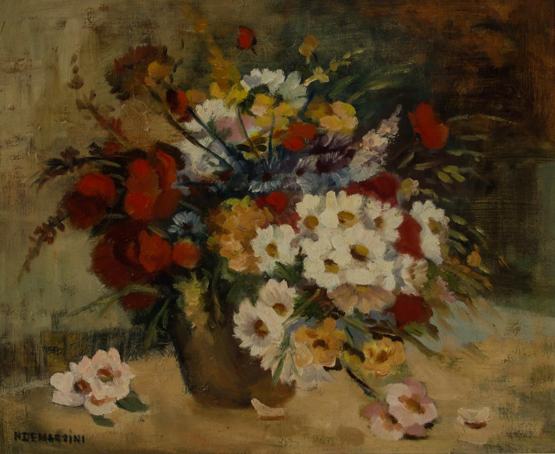 Nina De Martini - Framed 20th Century Oil, Floral Still Life - Painting by Unknown