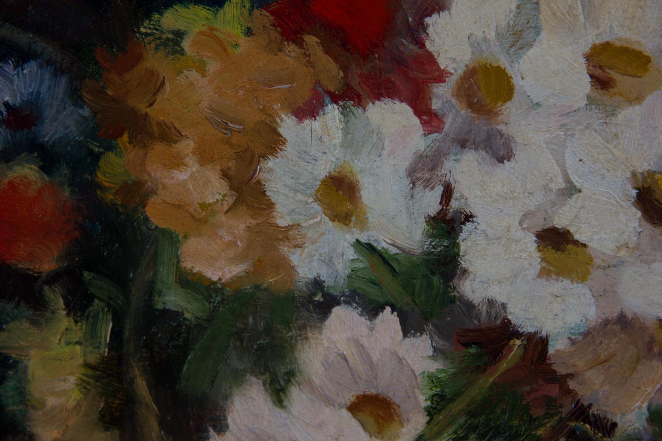 Nina De Martini - Framed 20th Century Oil, Floral Still Life - Brown Still-Life Painting by Unknown