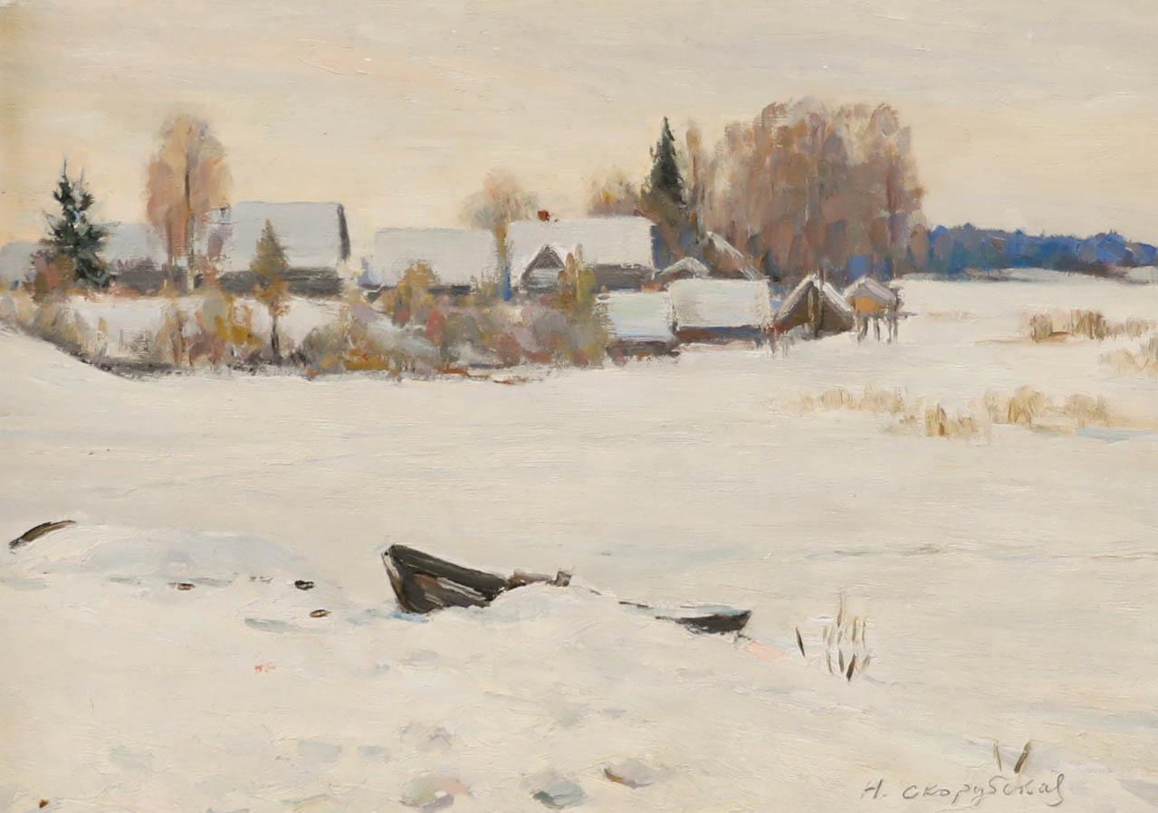 Nina Vasiljevna Skorubskaja (1918-2010) - Ölgemälde, Der eingefrorene See, Mitte des 20. Jahrhunderts – Painting von Unknown