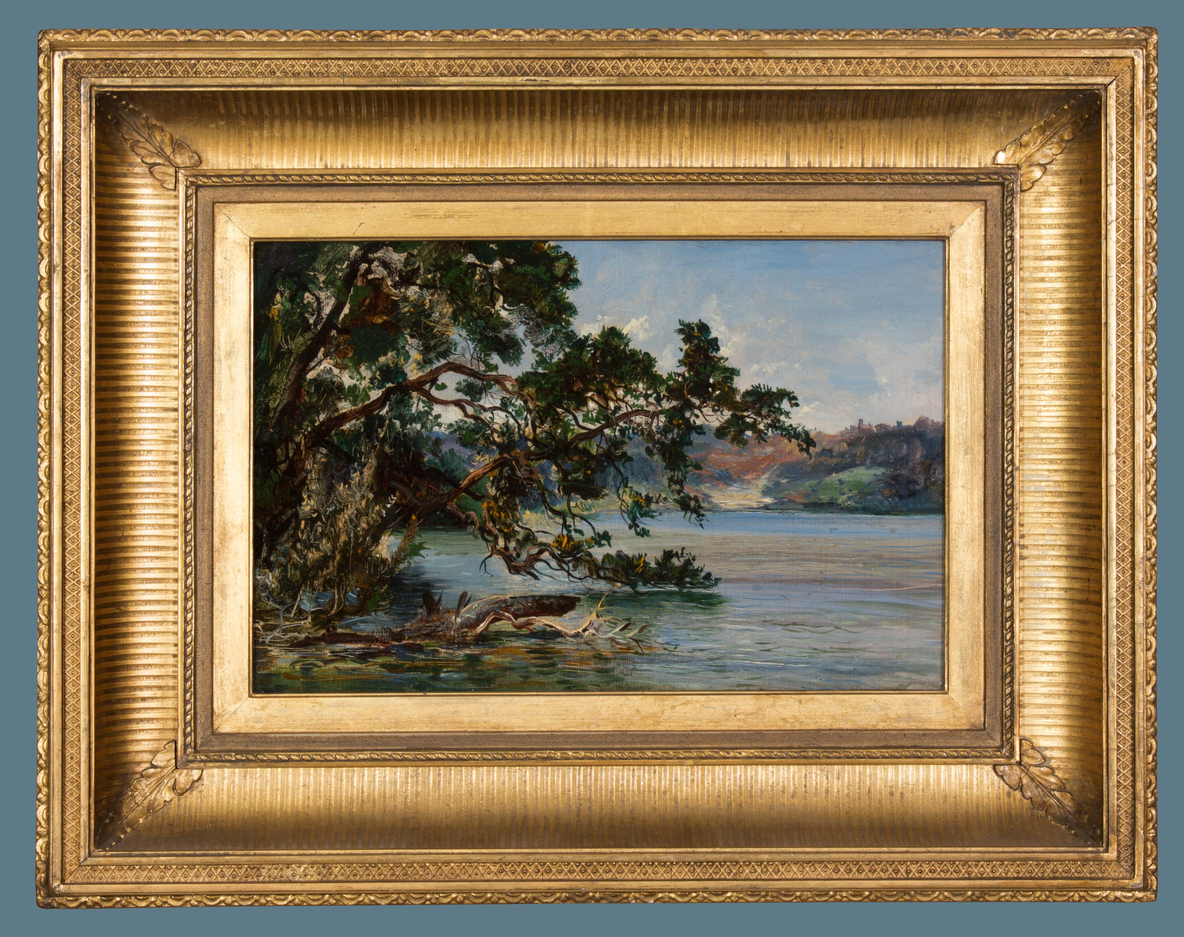 Unknown Landscape Painting – Flussuferlandschaft aus dem neunzehnten Jahrhundert von einem unbekannten Künstler