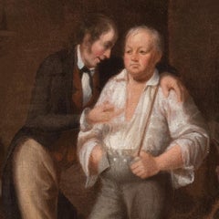 Nineteenth Century Tavern Scene, Realist Oil on Canvas, Framed 21x18