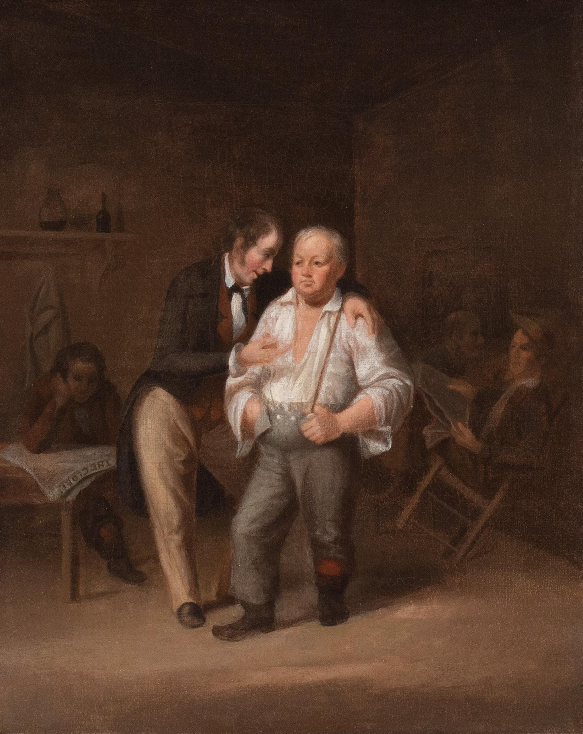 Nineteenth century tavern scene - Realist Painting by Unknown