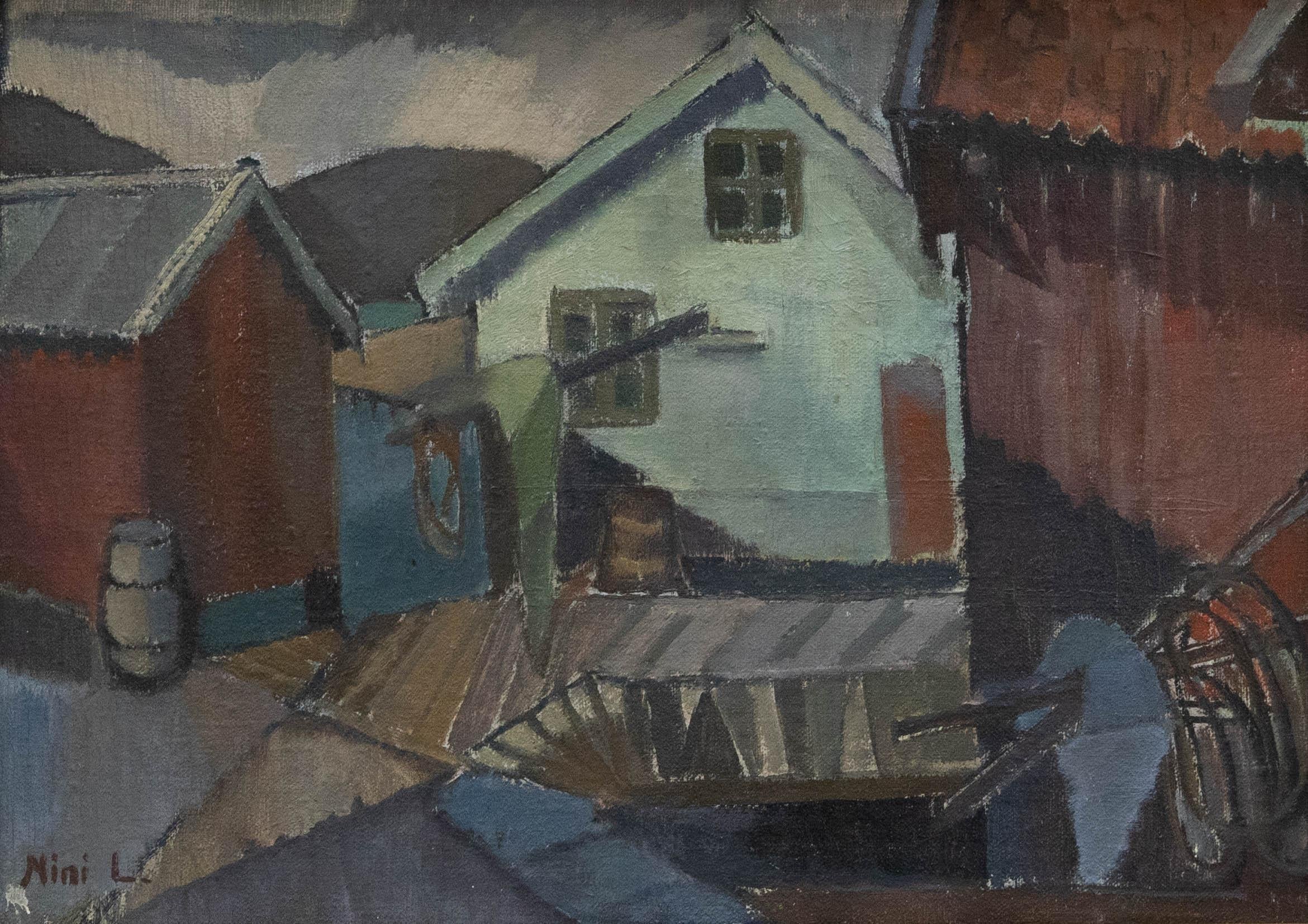 Nini Landgren – Ölgemälde, Das Dock, Mitte des 20. Jahrhunderts – Painting von Unknown