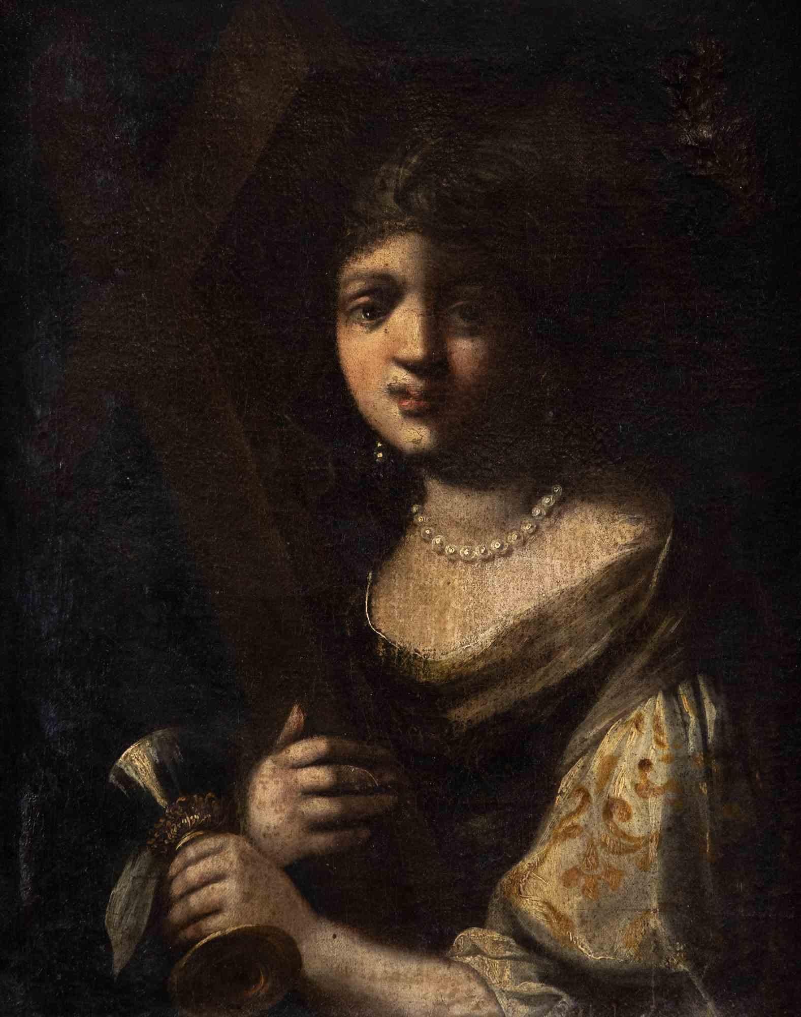 Noblewoman Embracing Faith - Original Painting -  18th Century 
