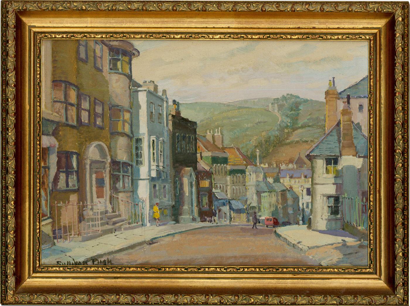 Unknown Landscape Painting - Norbert Sullivan Pugh - Framed 20th Century Oil, Lewes High Street