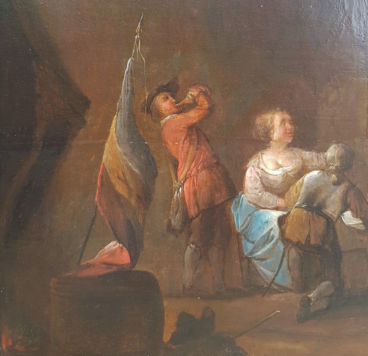 Painting flemish school 18th century oil on panel wood - Interior tavern   For Sale 1