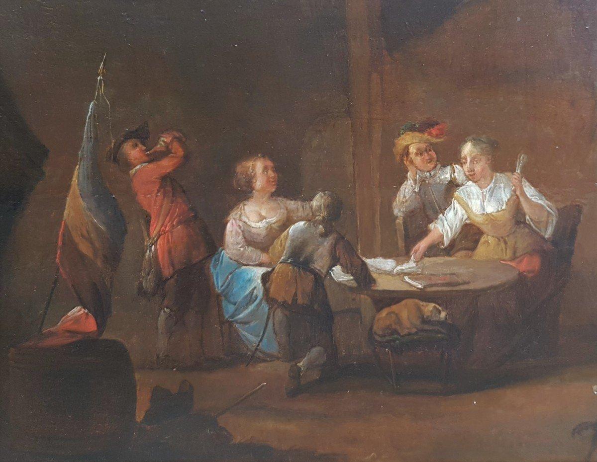 Painting flemish school 18th century oil on panel wood - Interior tavern   For Sale 2