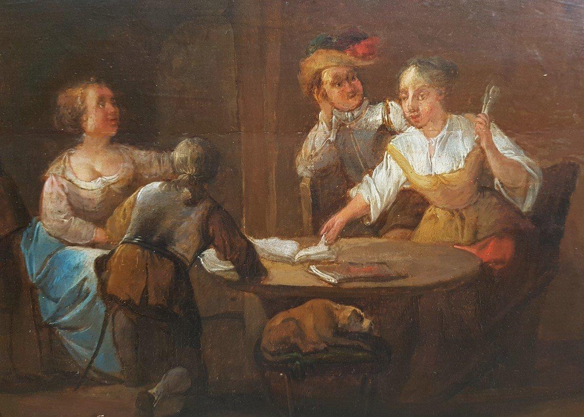 Painting flemish school 18th century oil on panel wood - Interior tavern   For Sale 2