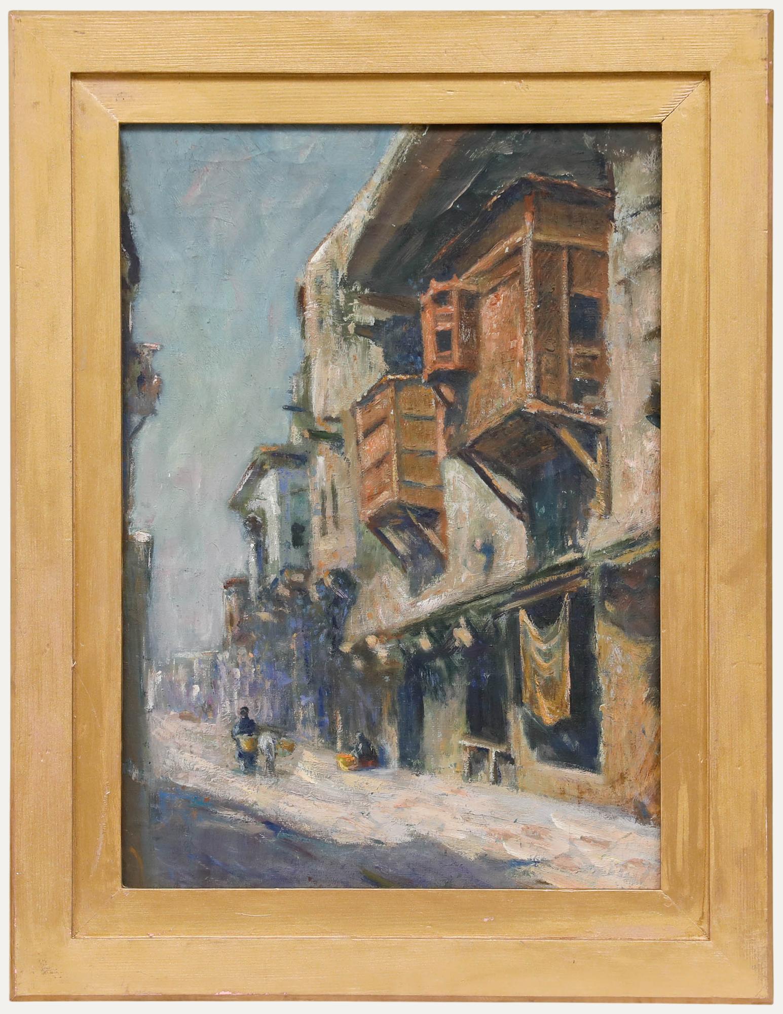Unknown Landscape Painting - North African School  Late 19th Century Oil - Narrow City Street