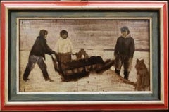 Vintage North-European Artist, Eskimos, 20th, oil on wood panel