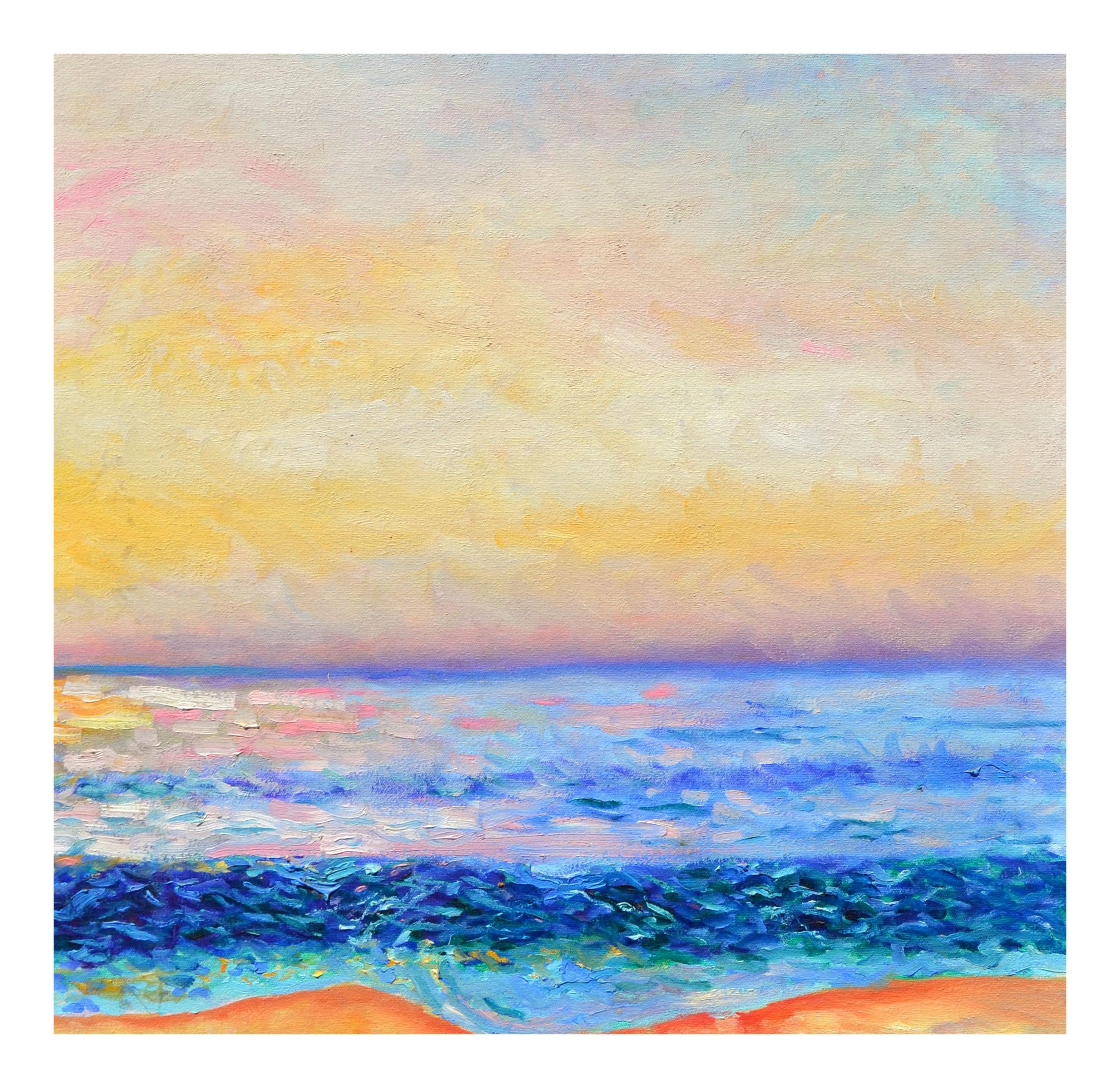 Northern California Vibrant Ocean Sunset - Painting by Unknown