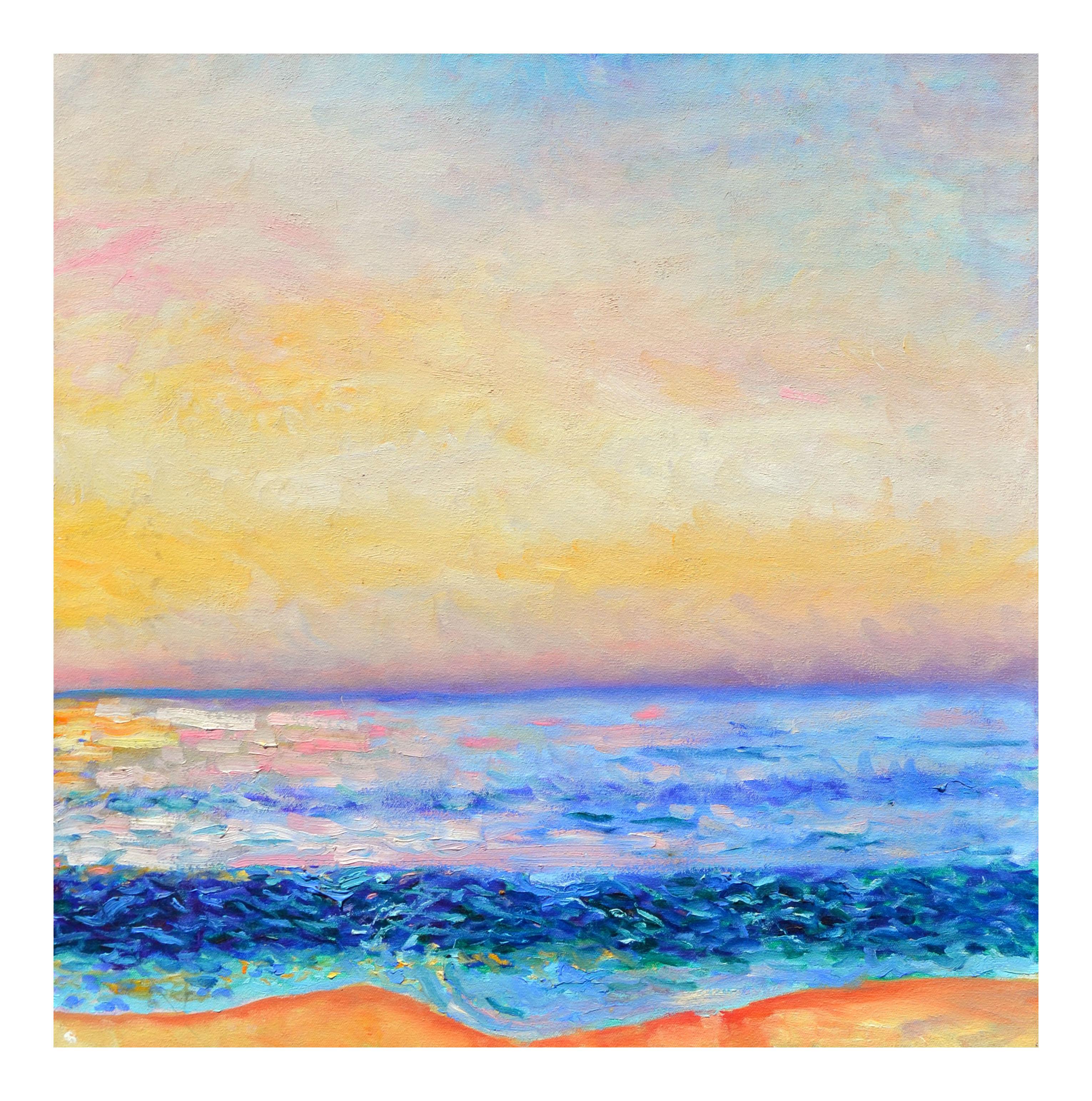 Unknown Landscape Painting - Northern California Vibrant Ocean Sunset