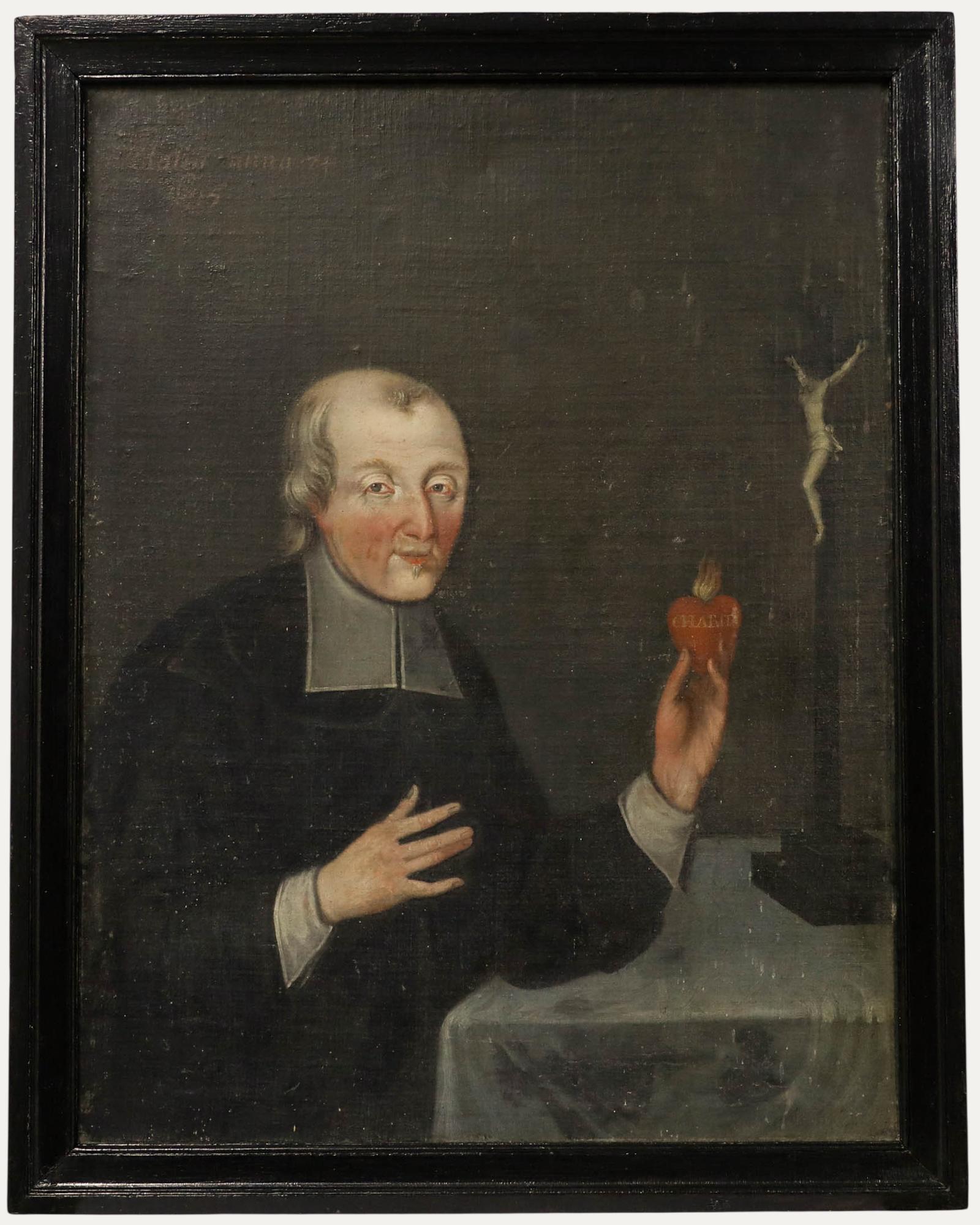École d'Europe du Nord 1695 Huile - Portrait d'un prêtre jésuite