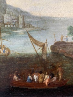 Northern Painter Active in Italy, Rocky Landscape with Boats, Men and Horses