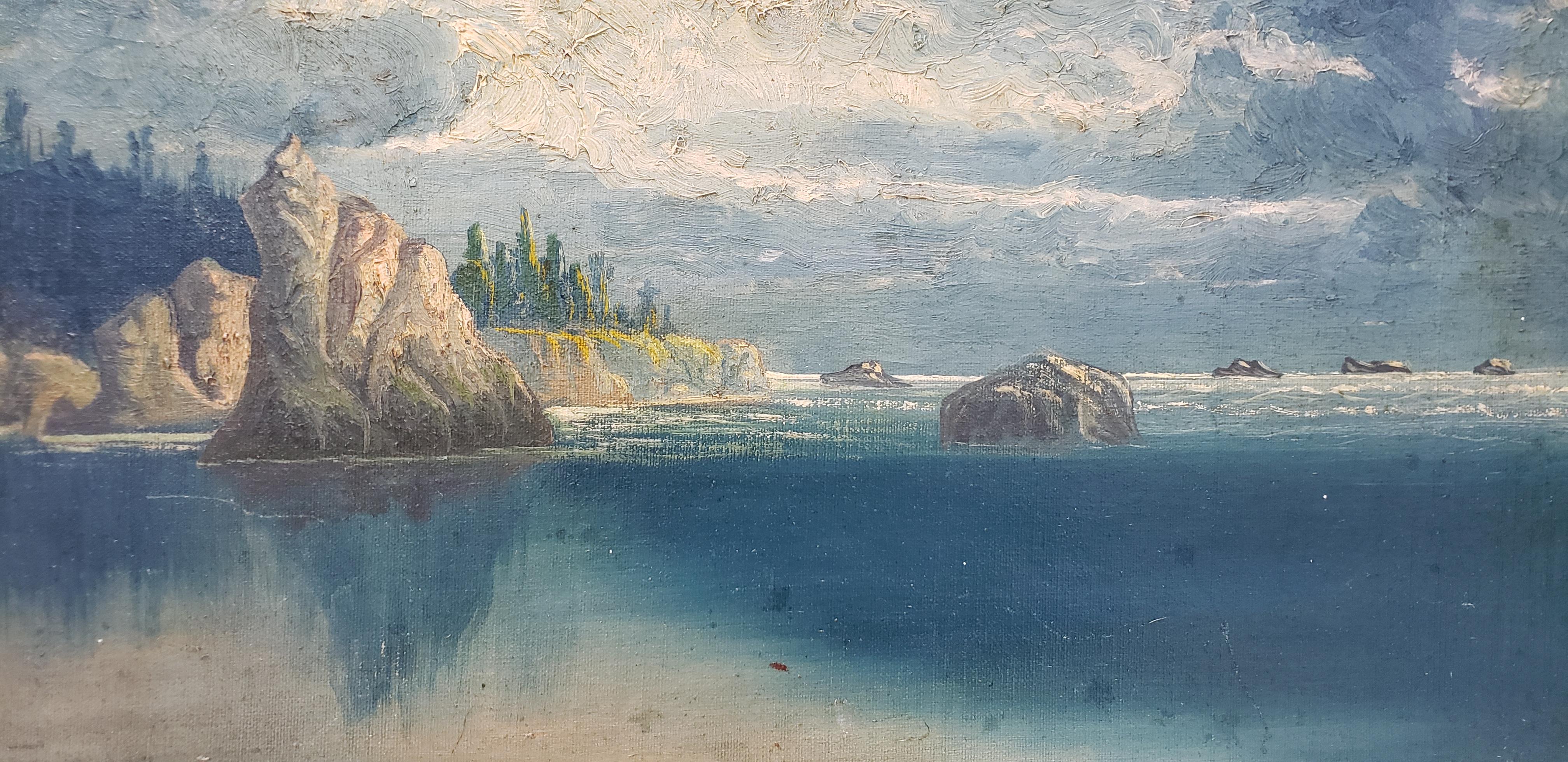 Northwest Rugged Coast Landscape Oil Painting by Chas R. Hall c.1924 For Sale 2