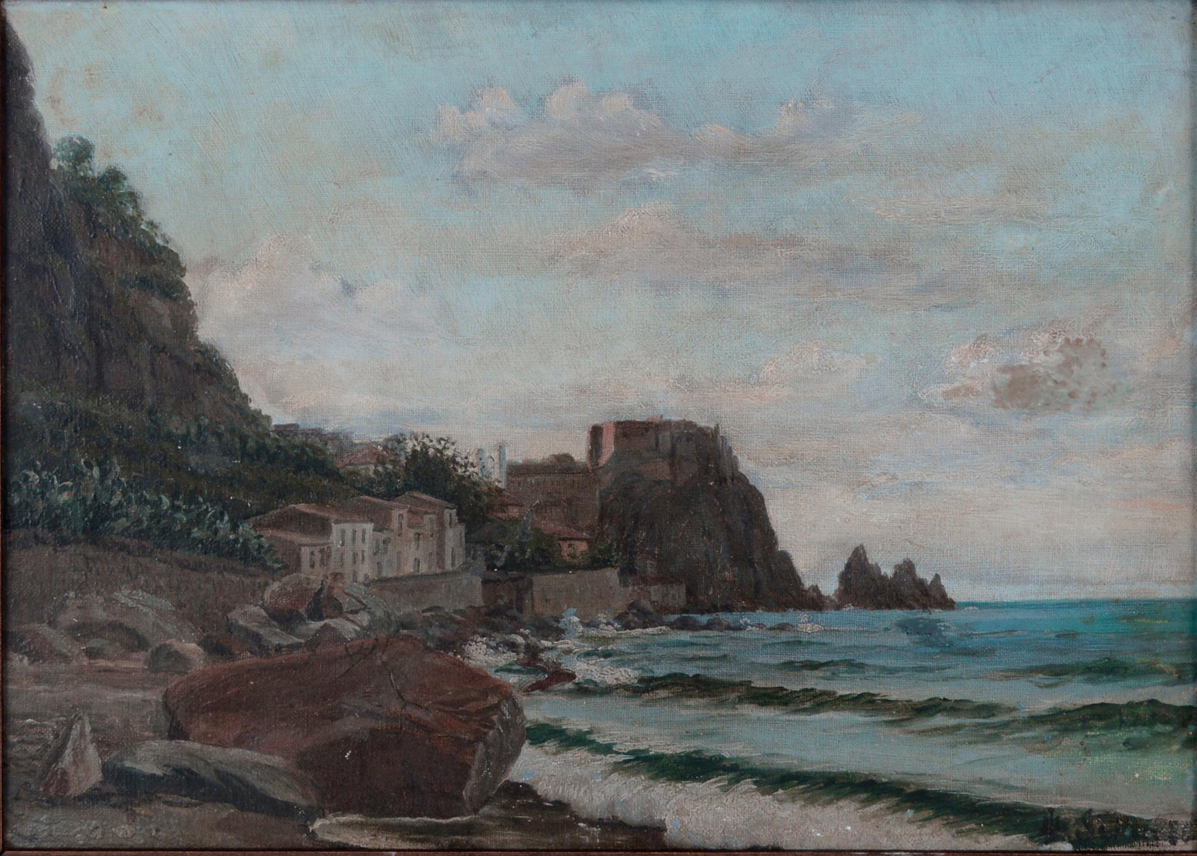 Norwegian Coast and Village circa 1900 - Painting by Unknown