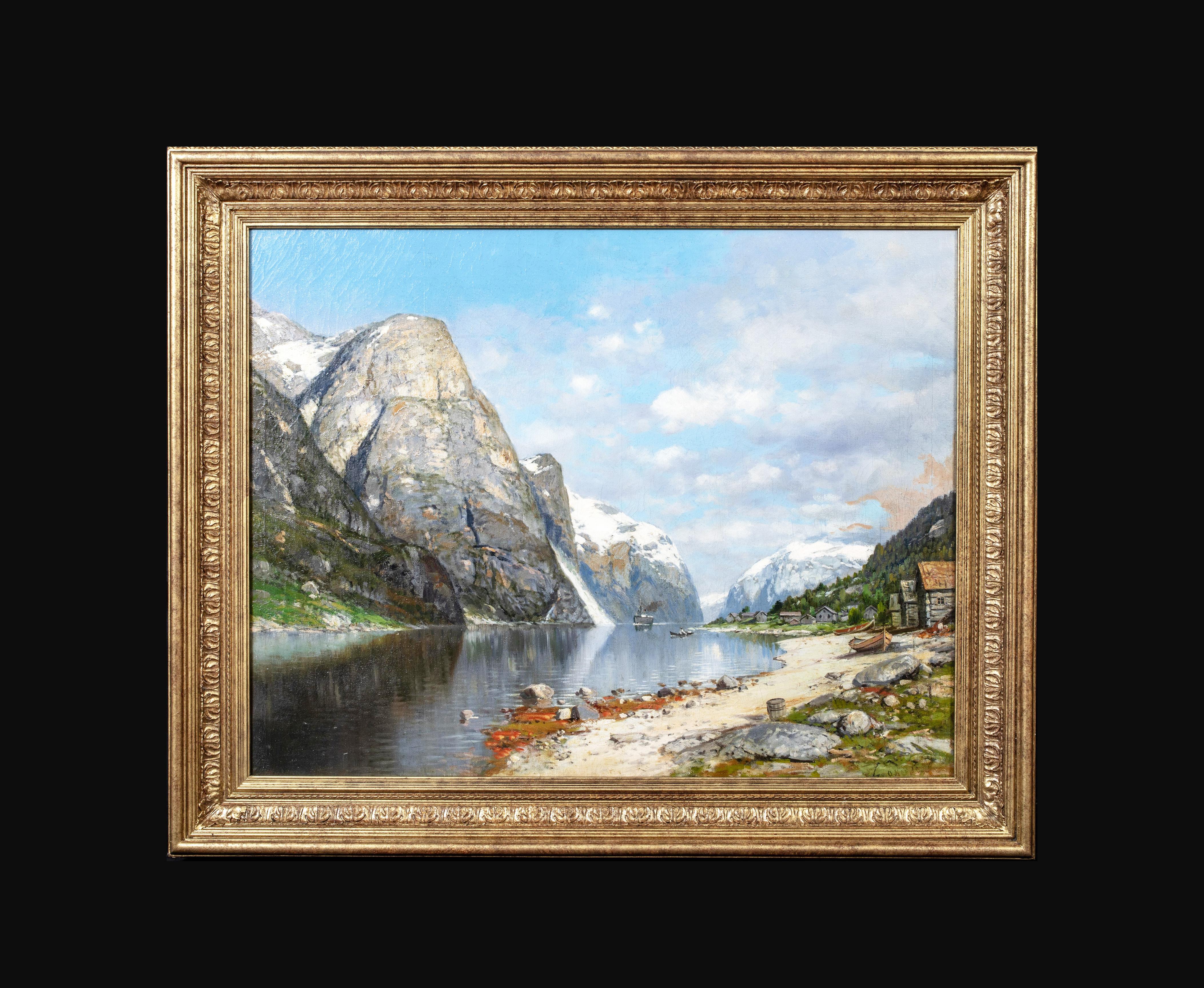 Norwegian Fjord Landscape, 19th century   European School - signed indistinctly  - Painting by Unknown