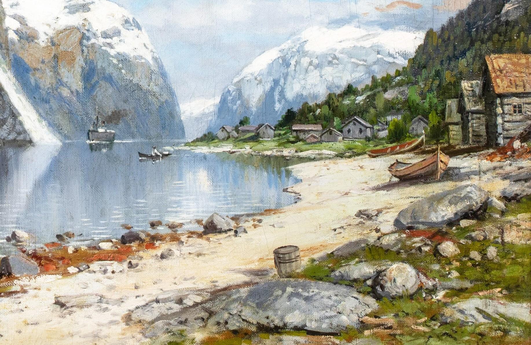 Norwegian Fjord Landscape, 19th century   European School - signed indistinctly  - Gray Landscape Painting by Unknown