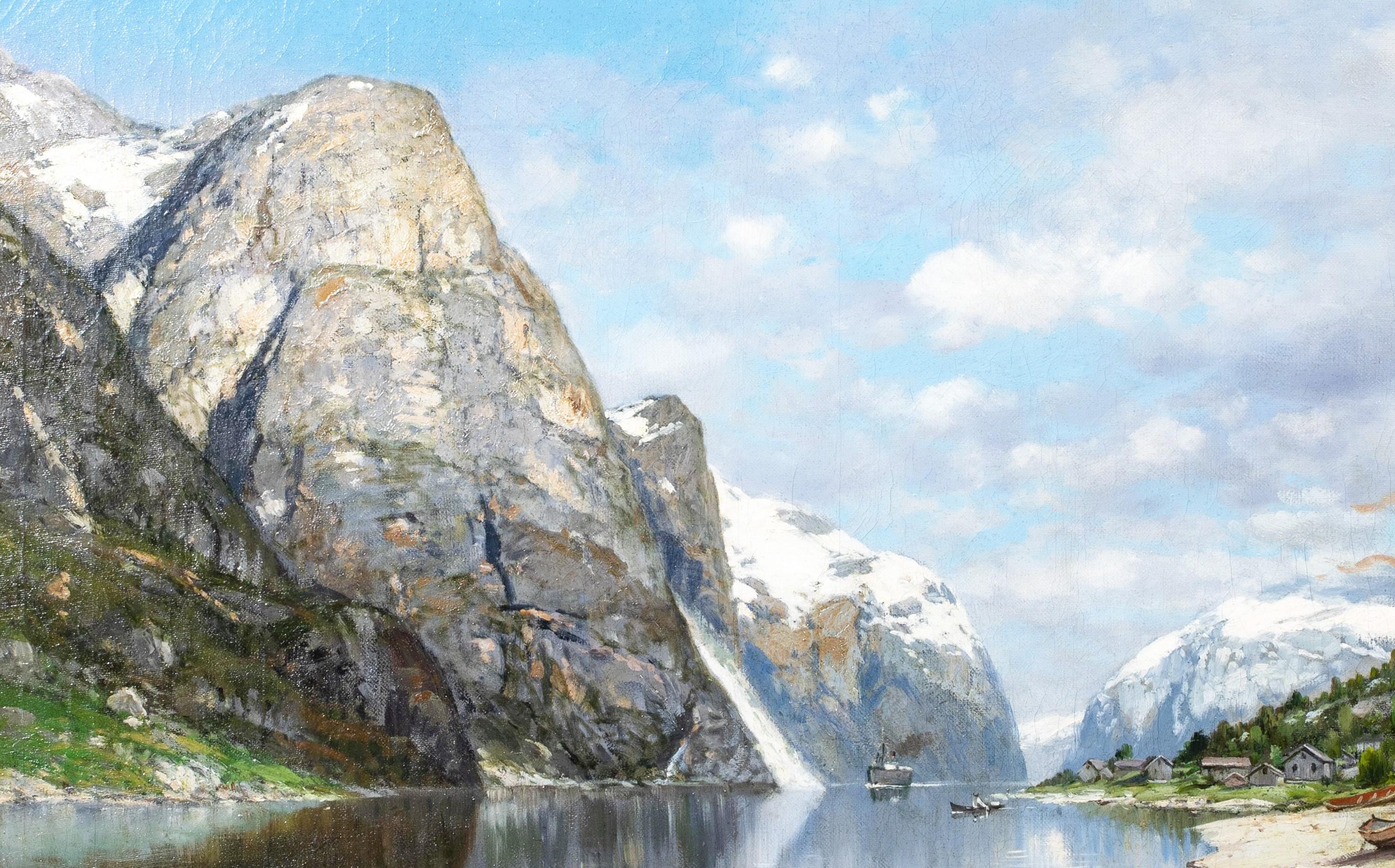 Norwegian Fjord Landscape, 19th century   European School - signed indistinctly  For Sale 1