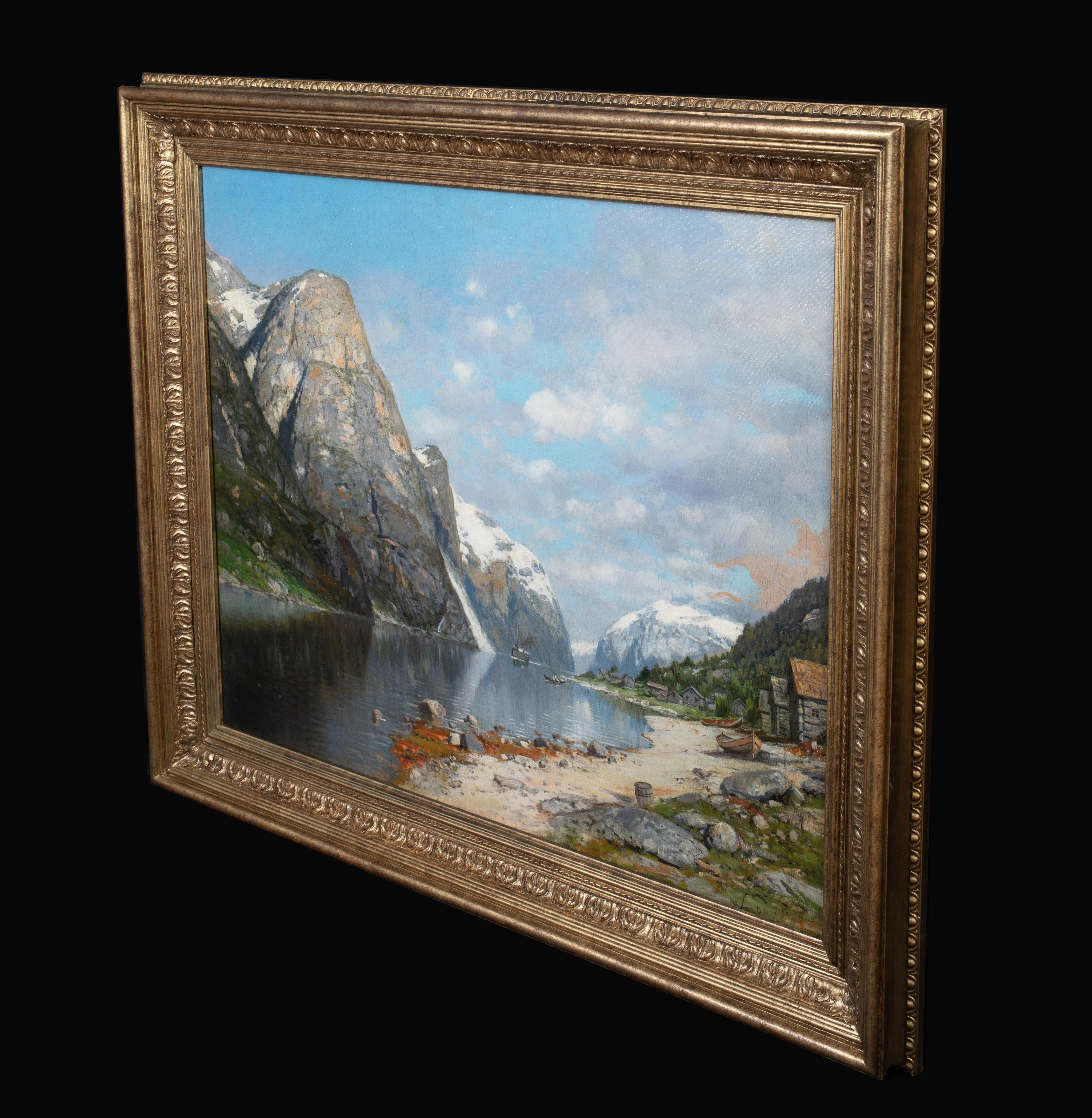 Norwegian Fjord Landscape, 19th century   European School - signed indistinctly  For Sale 2
