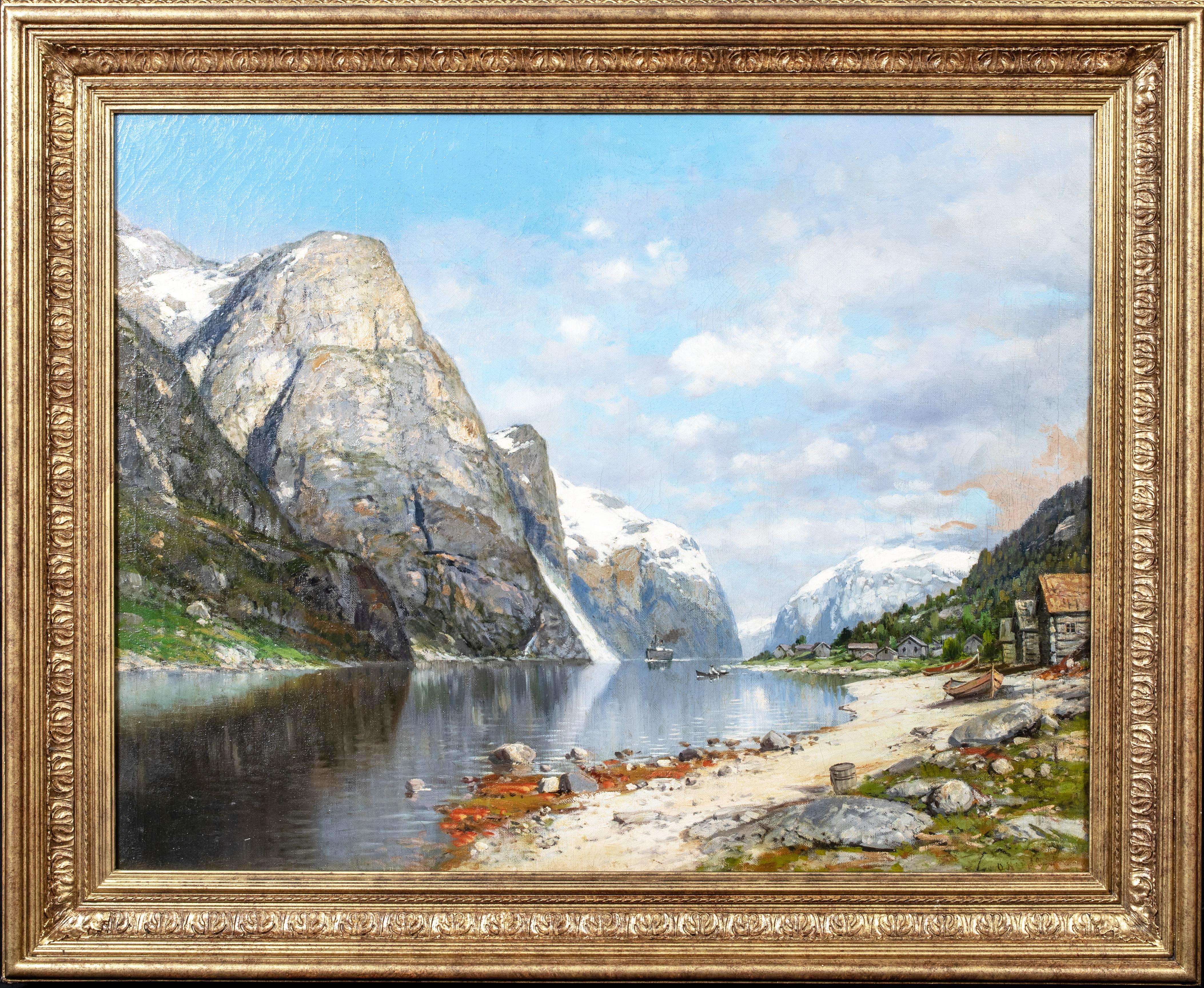 Unknown Landscape Painting - Norwegian Fjord Landscape, 19th century   European School - signed indistinctly 