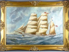 Norwegian Wooden Barque Sailing Vessel Built By B.Balchen Marine Oil Painting