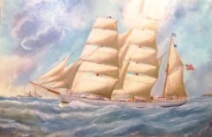  Norwegian Wooden Barque Sailing Vessel Built By B.Balchen Marine Oil Painting