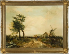 Norwich School 19th Century Oil - English Landscape with Figures and Windmill