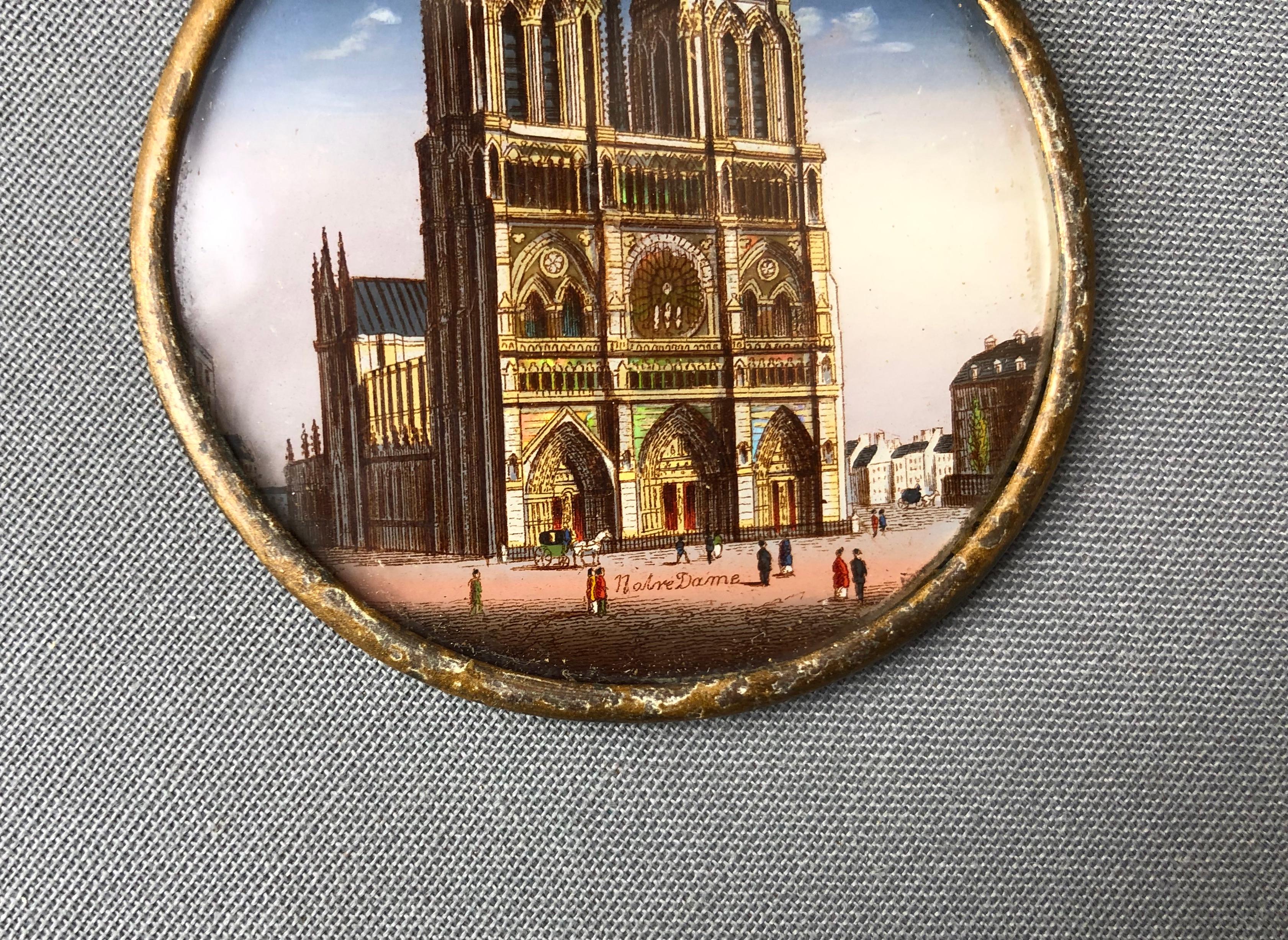 Notre Dame, Painted Miniature, Souvenir from Paris - Painting by Unknown