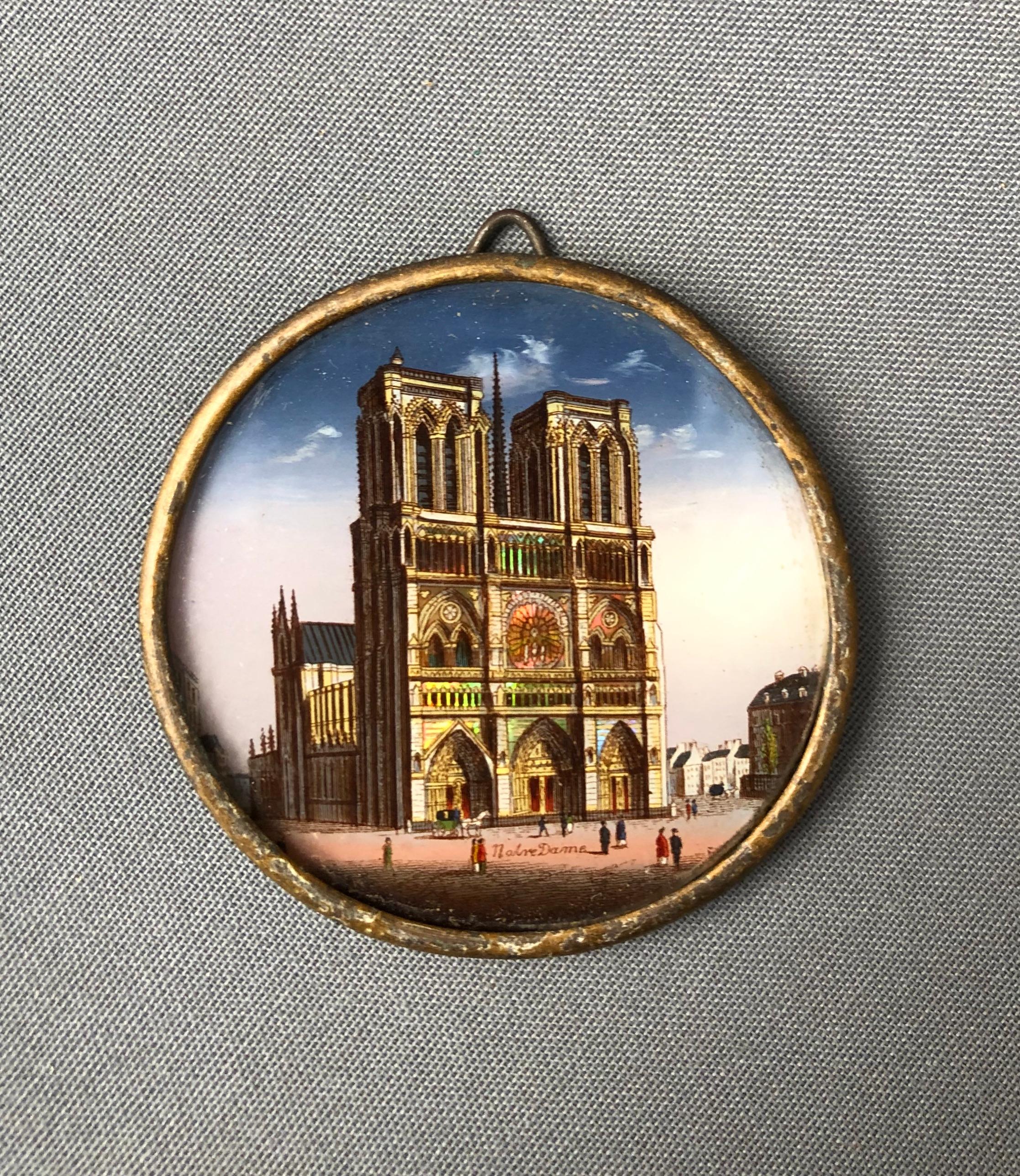 Unknown Figurative Painting - Notre Dame, Painted Miniature, Souvenir from Paris