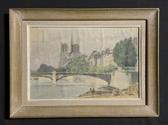 Notre Dame Paris from the River Seine, Mid 20th Century French Framed Oil