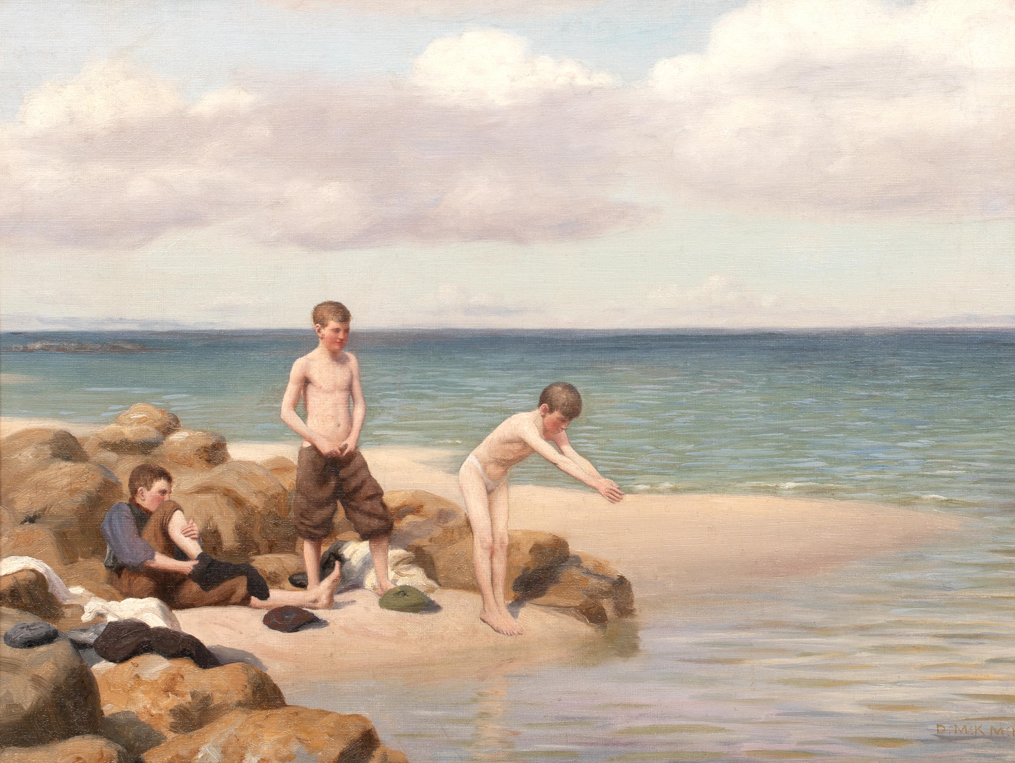 Nude Bathers, 19th Century  School of HENRY SCOTT TUKE (1858-1929) - Beige Nude Painting by Unknown
