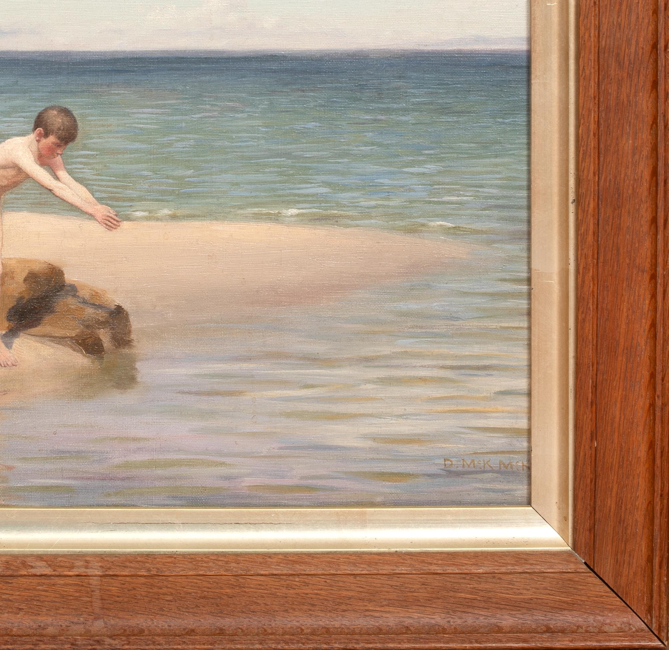 Nude Bathers, 19th Century

School of HENRY SCOTT TUKE (1858-1929) - signed indistinctly

Large Early 20th century scene of nude swimmers at the beach, oil on canvas, signed indistinctly. Excellent quality and condition scene of three young men