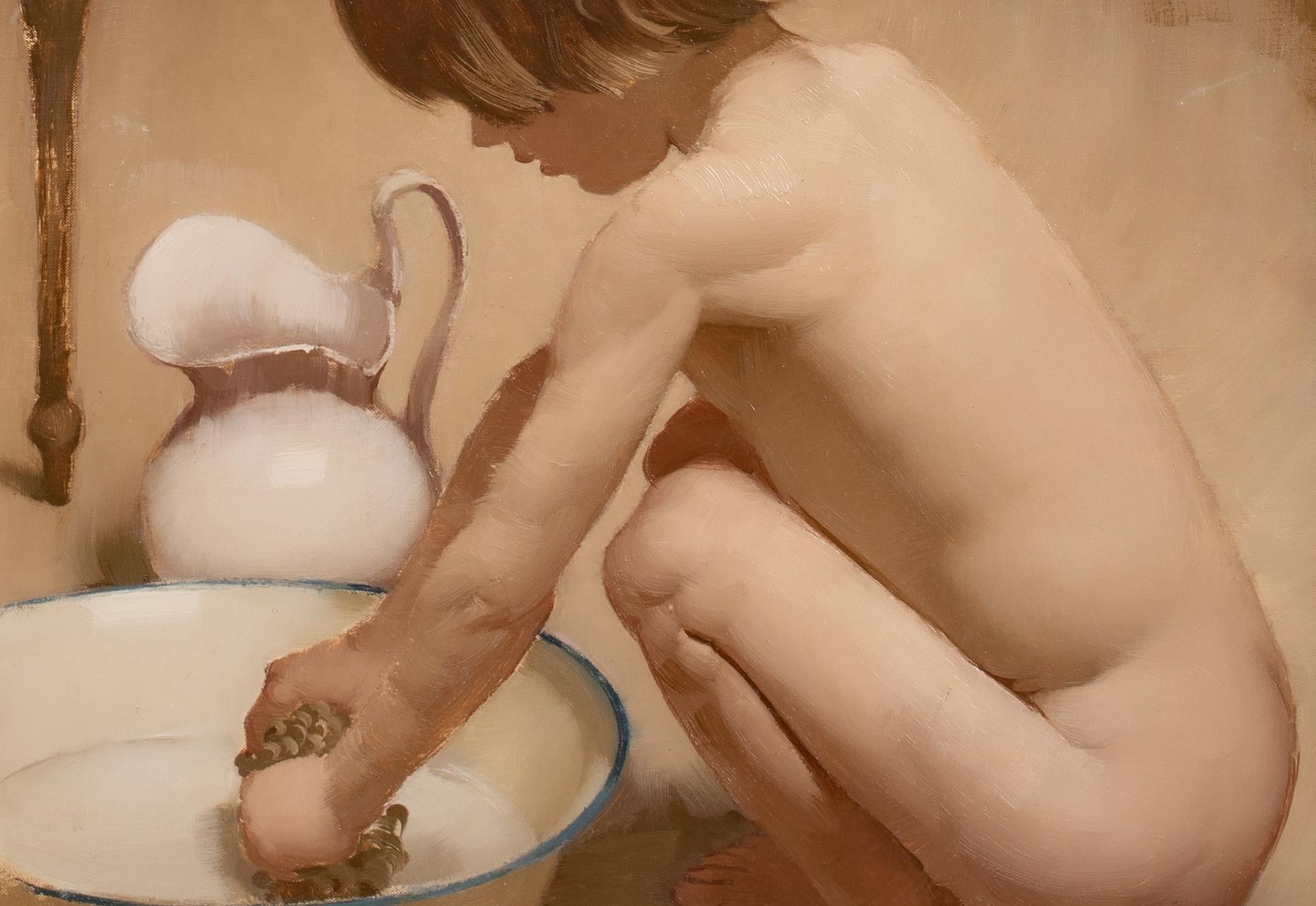 Nude Boy Bathing, early 20th Century  French School - signed indistinctly For Sale 3