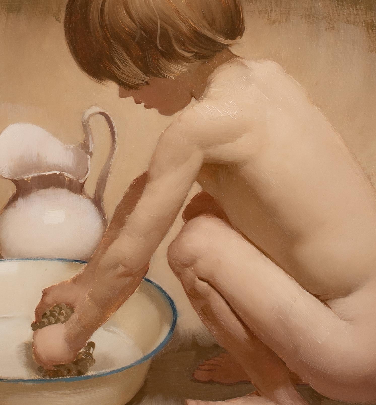 Nude Boy Bathing, early 20th Century  French School - signed indistinctly For Sale 4