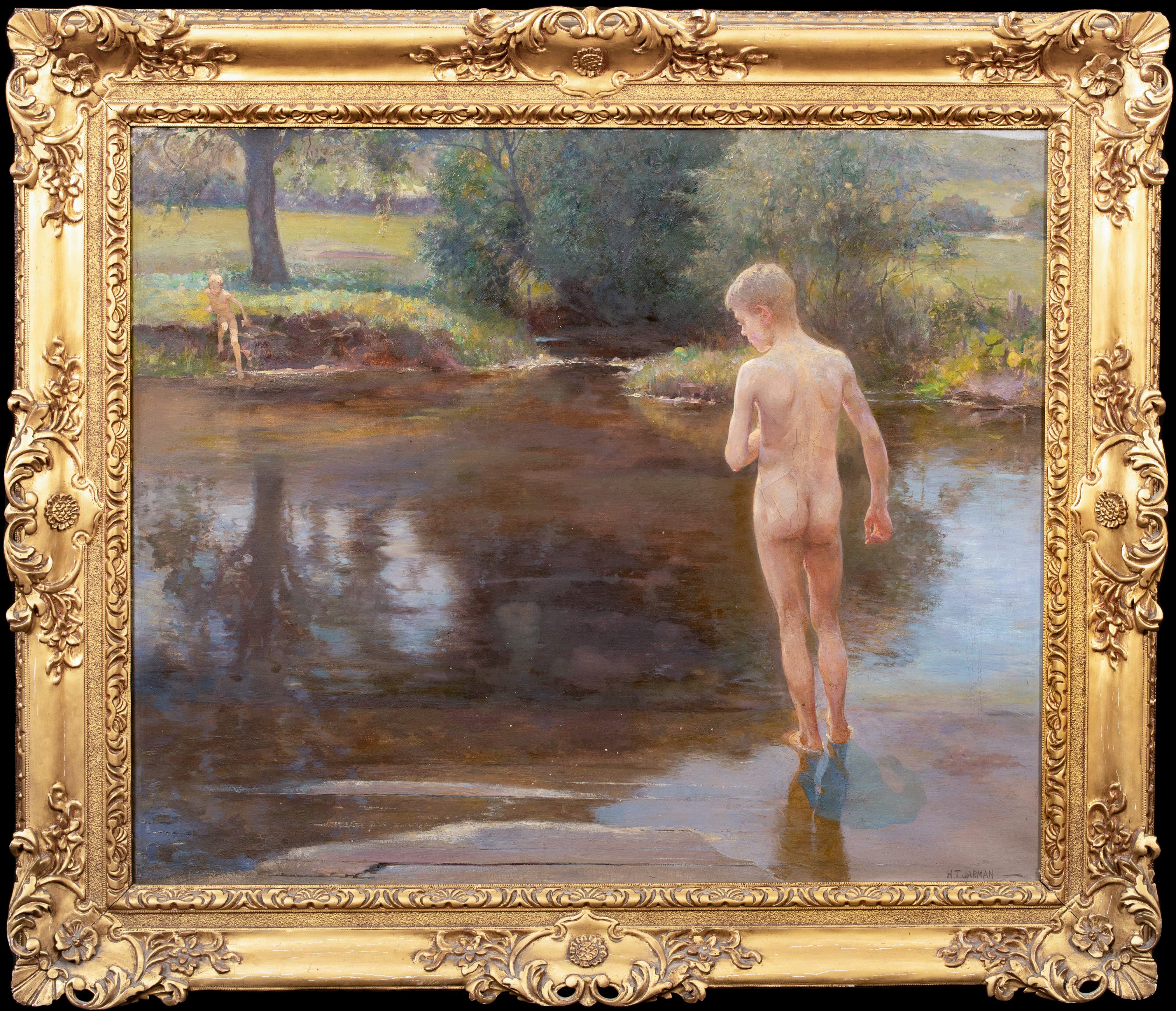 Unknown Landscape Painting - Nude Boys At A Lake, circa 1920  by Henry Thomas Jarman (1871-1956)